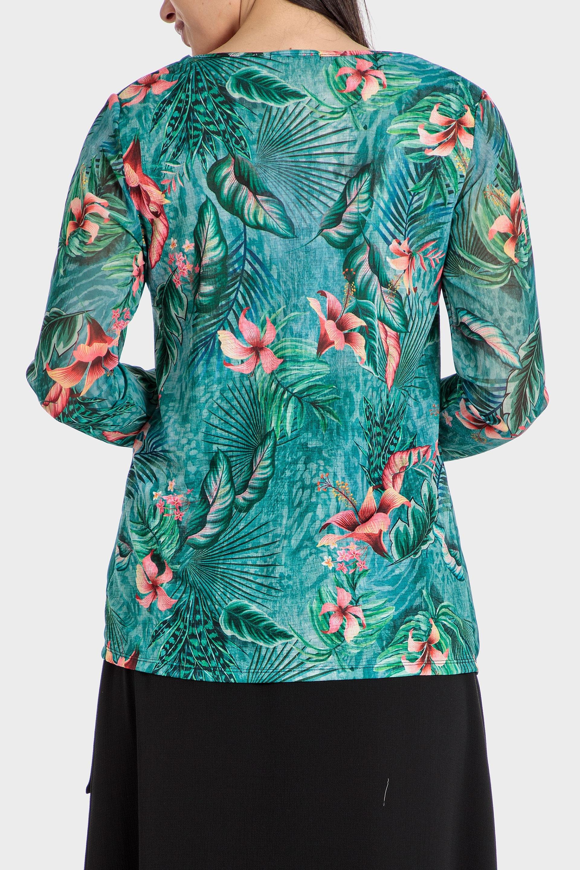 Green Tropical Print Blouse, , large image number 2