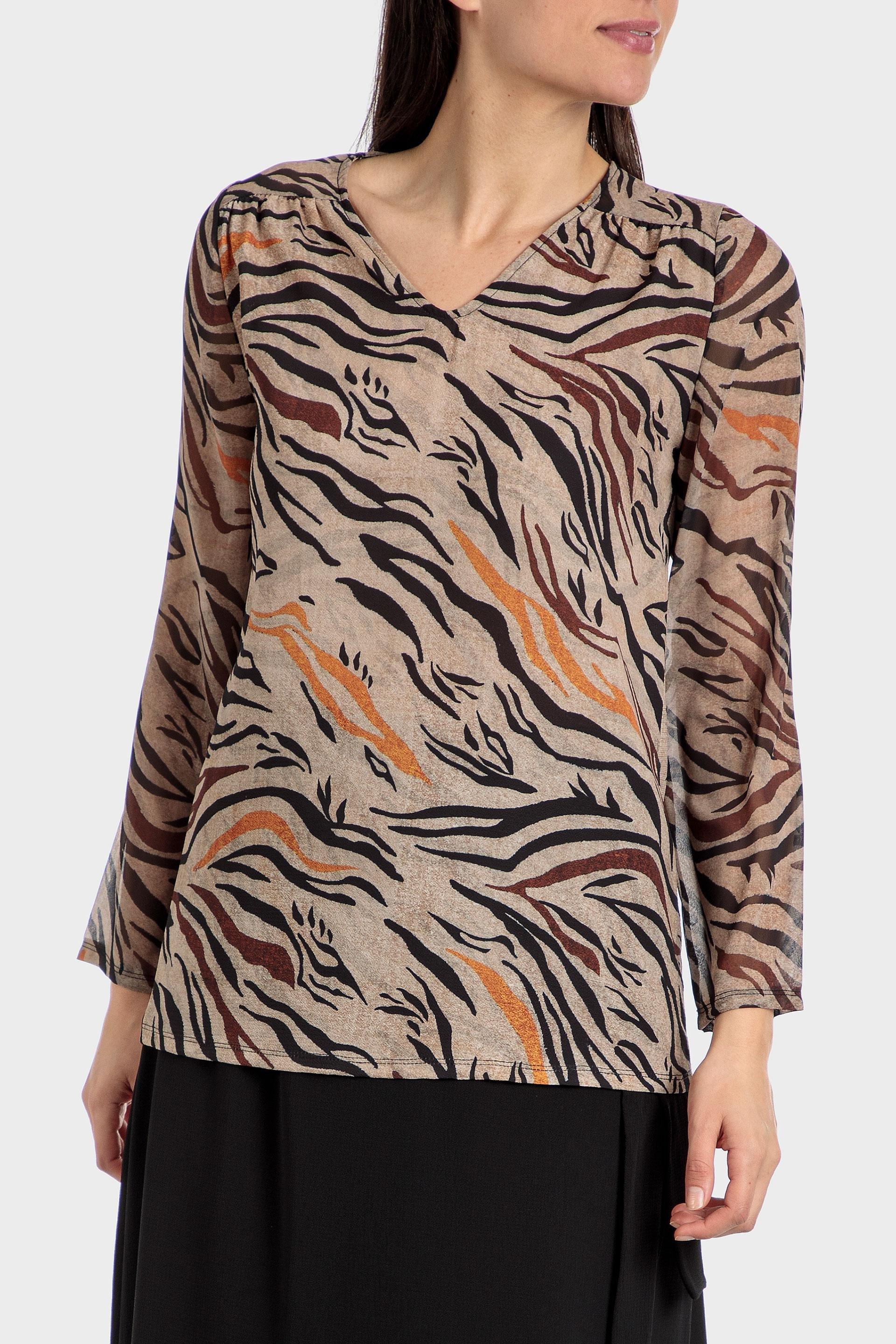 Brown Animal Printed Long Sleeve Top, , large image number 0