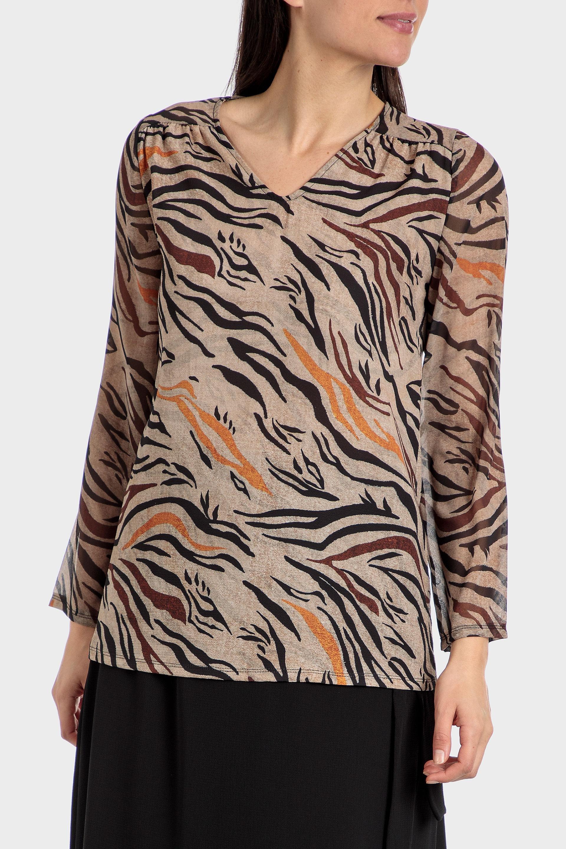 Punt Roma - Brown Animal Printed Long Sleeve Top