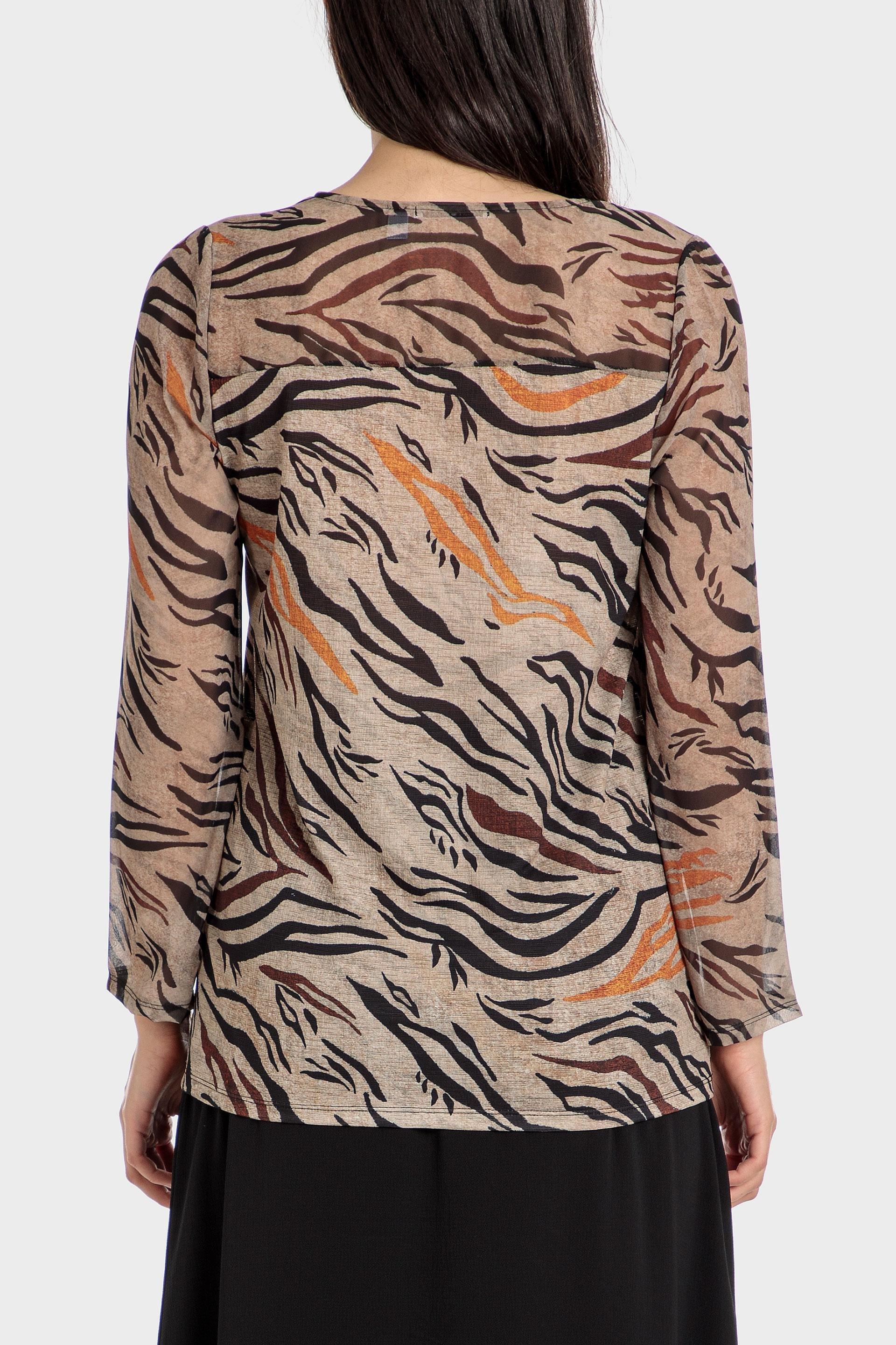 Punt Roma - Brown Animal Printed Long Sleeve Top