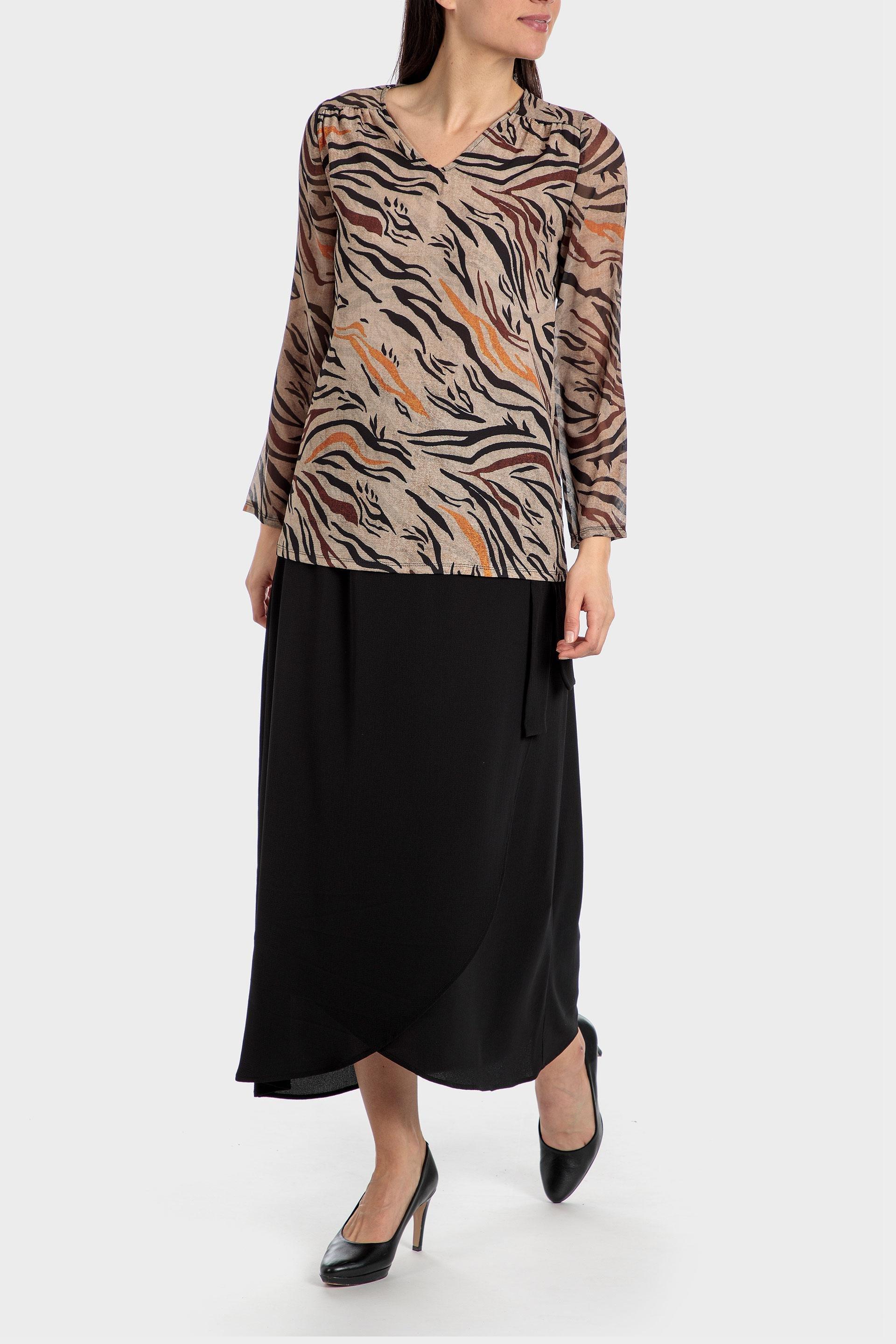 Punt Roma - Brown Animal Printed Long Sleeve Top