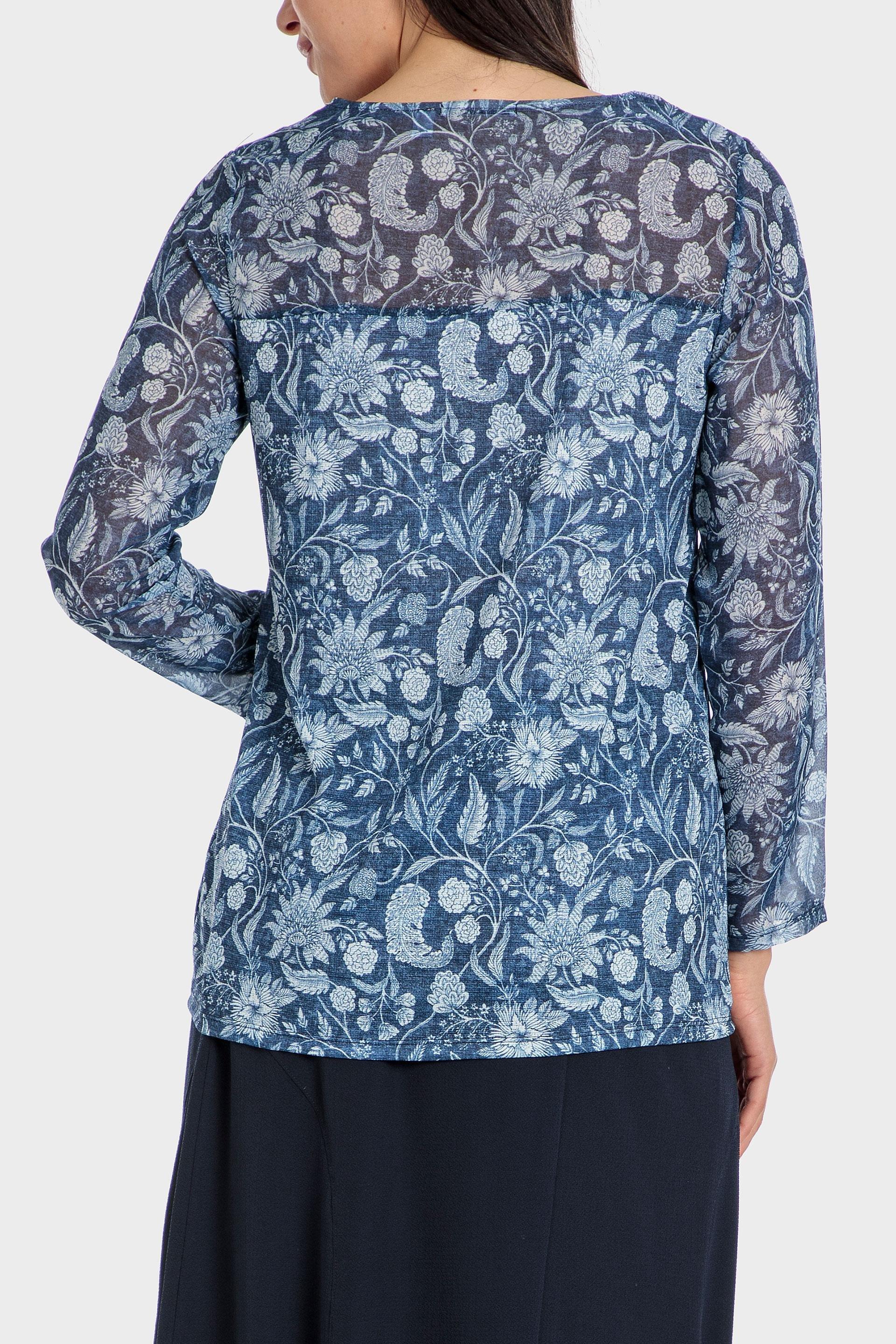 Blue Floral Print Blouse, , large image number 1