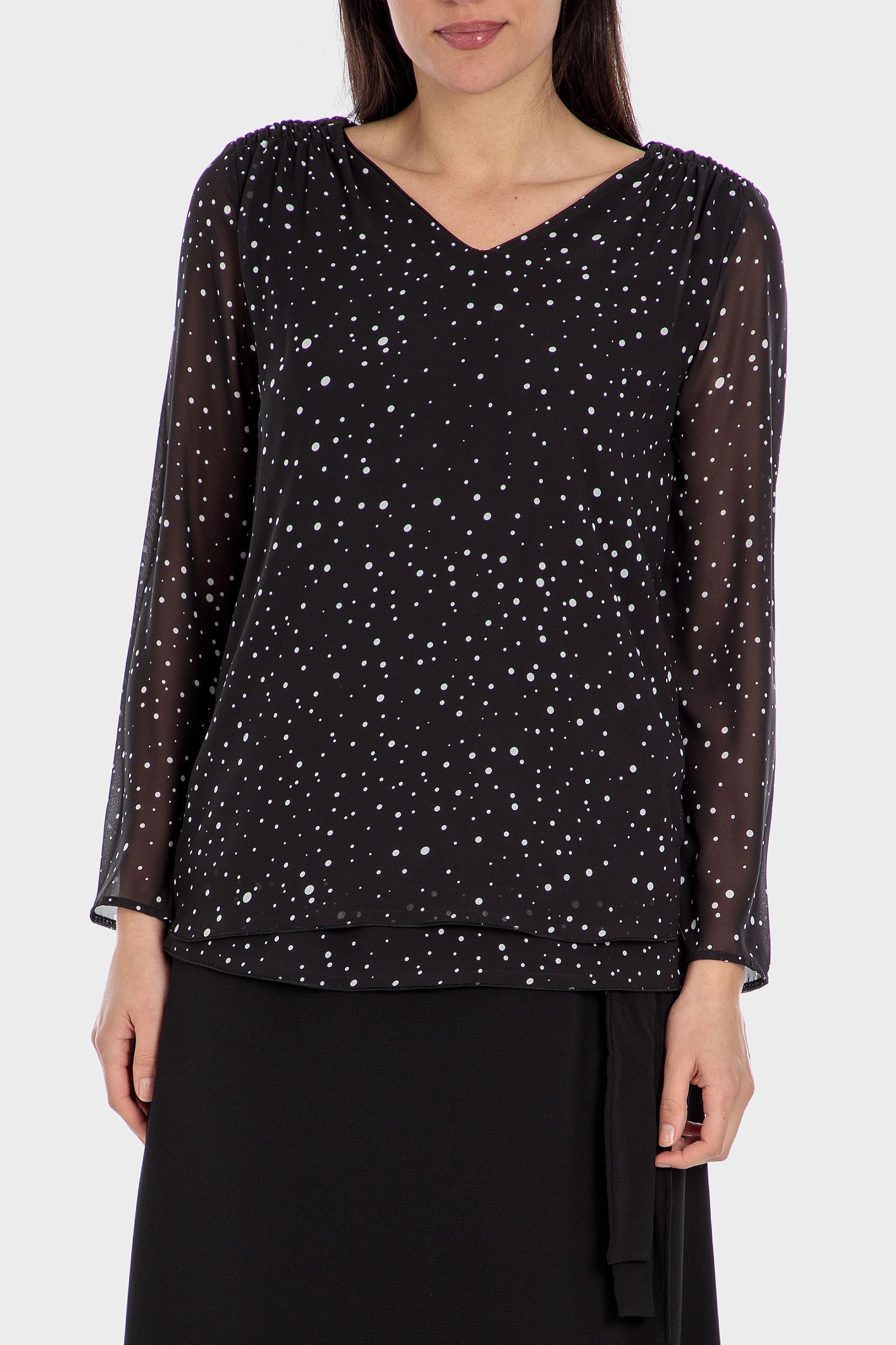 Black Polka Dot Print Blouse, , large image number 0