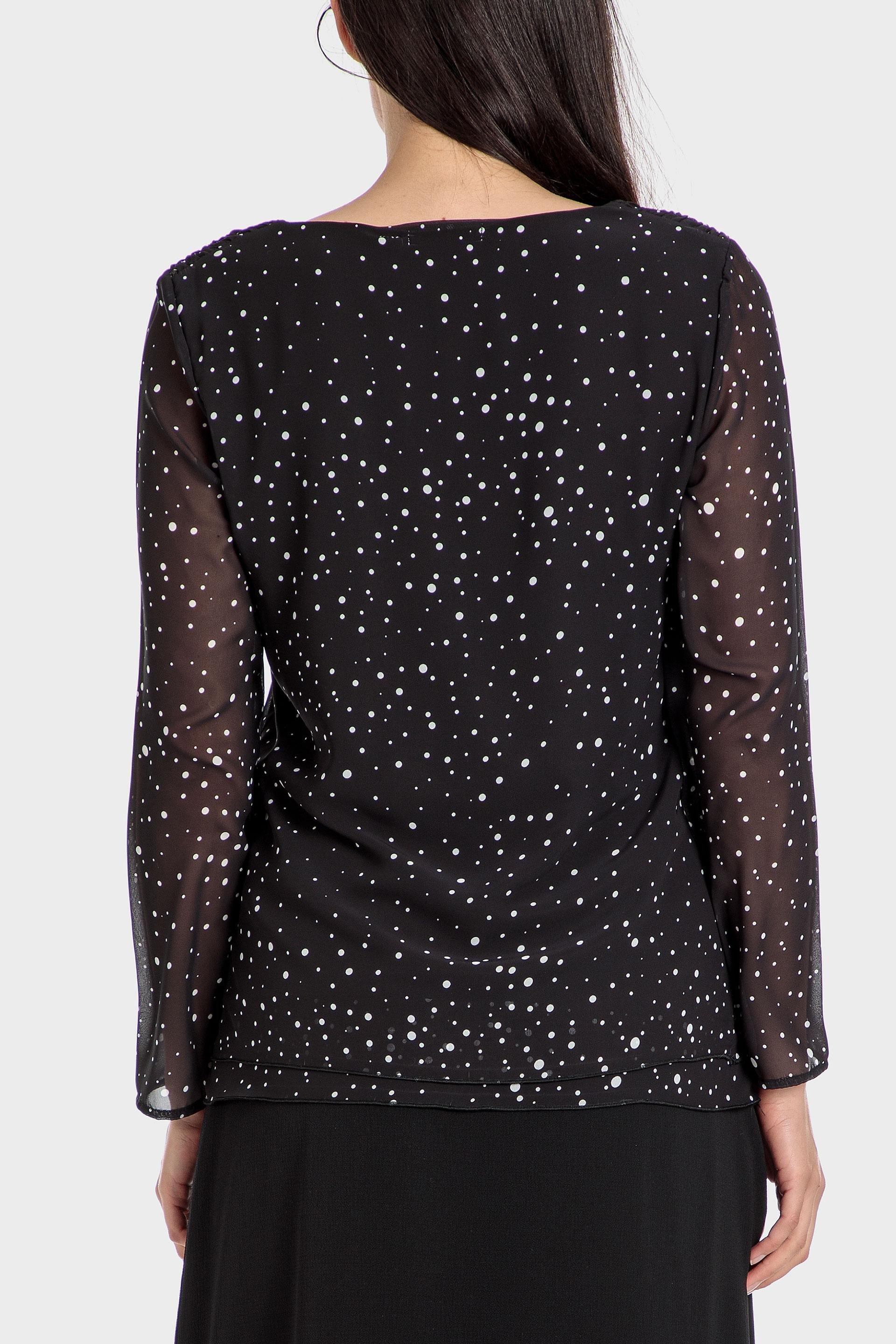 Black Polka Dot Print Blouse, , large image number 1