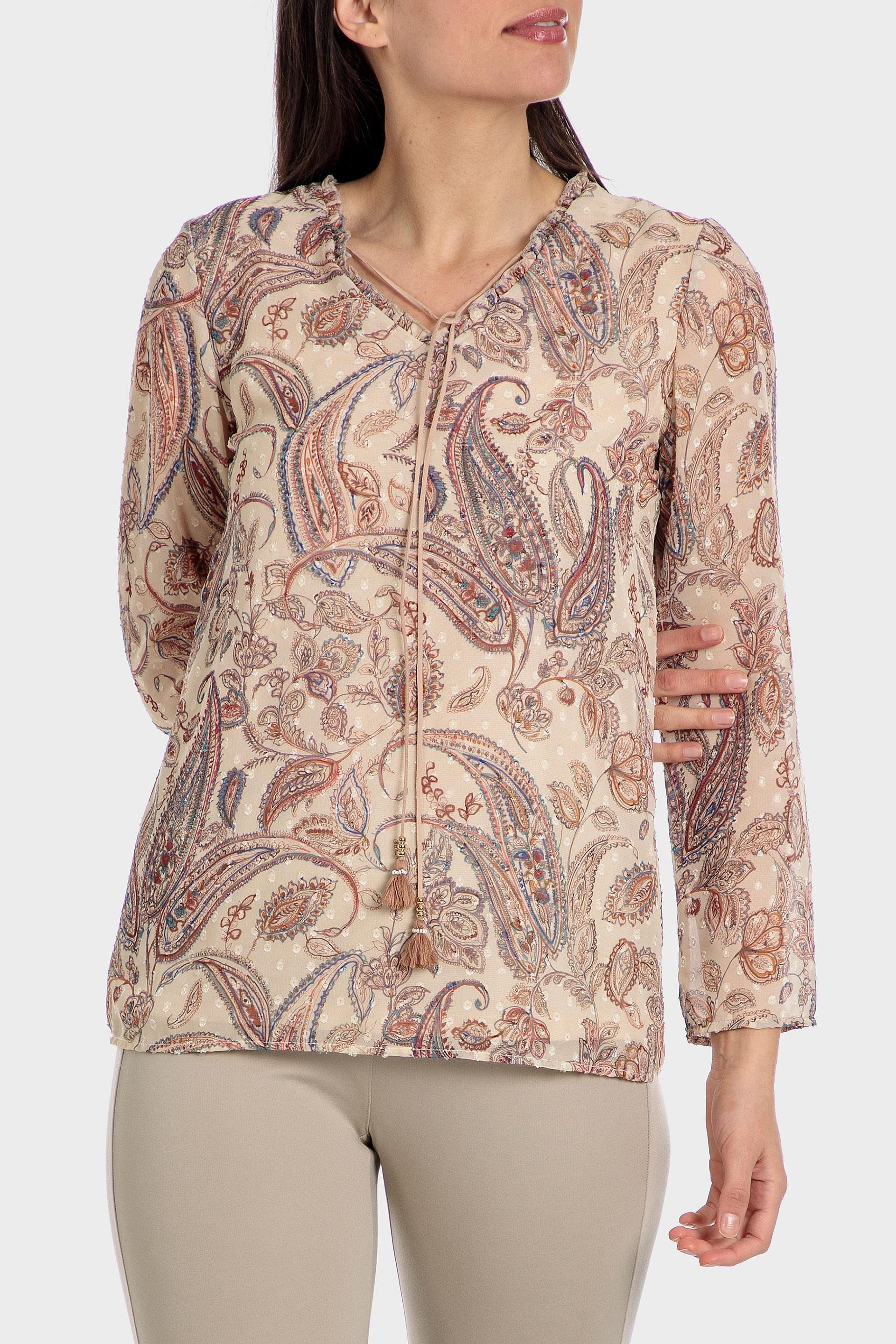 Beige Printed Plumetti Blouse, , large image number 0