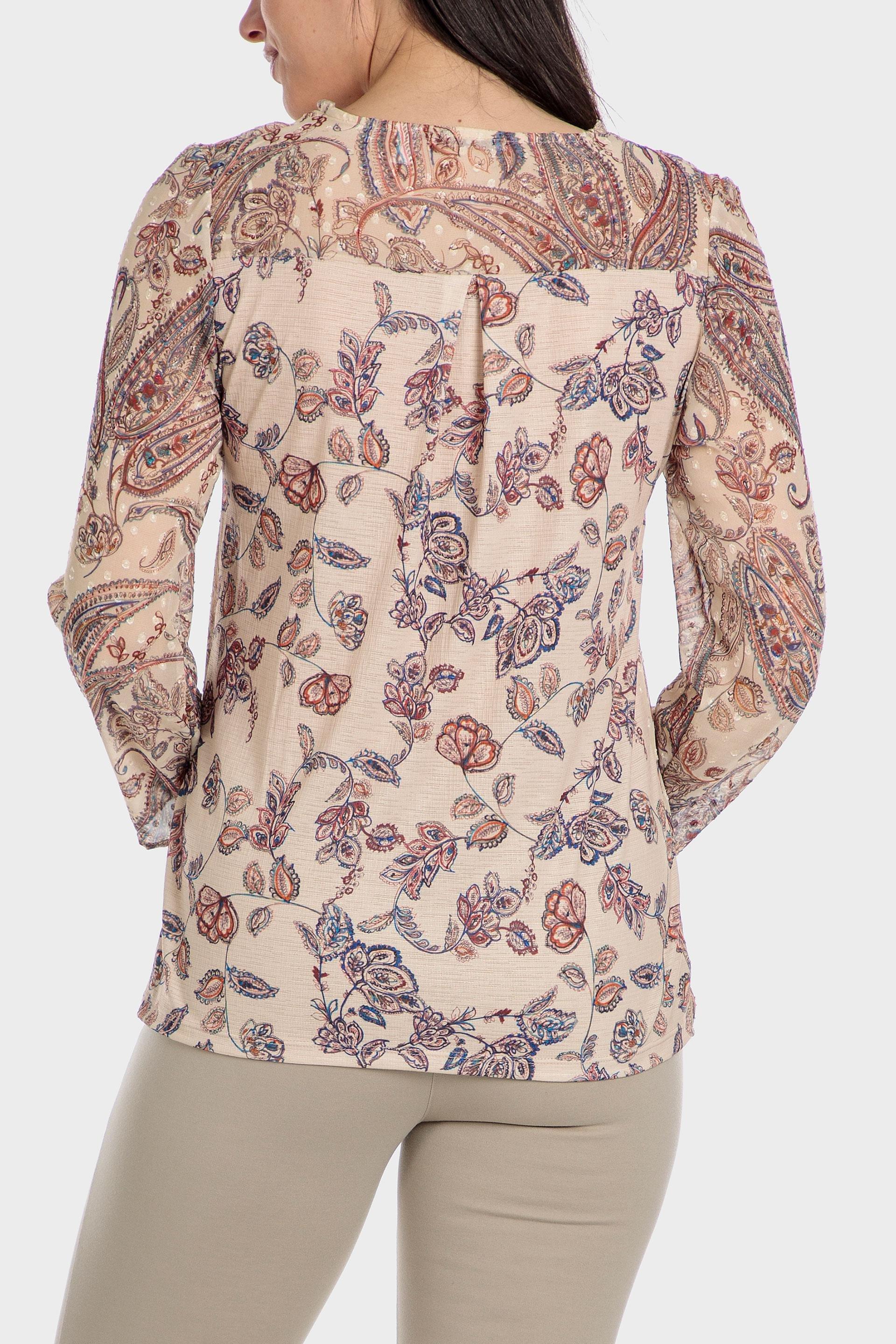Beige Printed Plumetti Blouse, , large image number 1