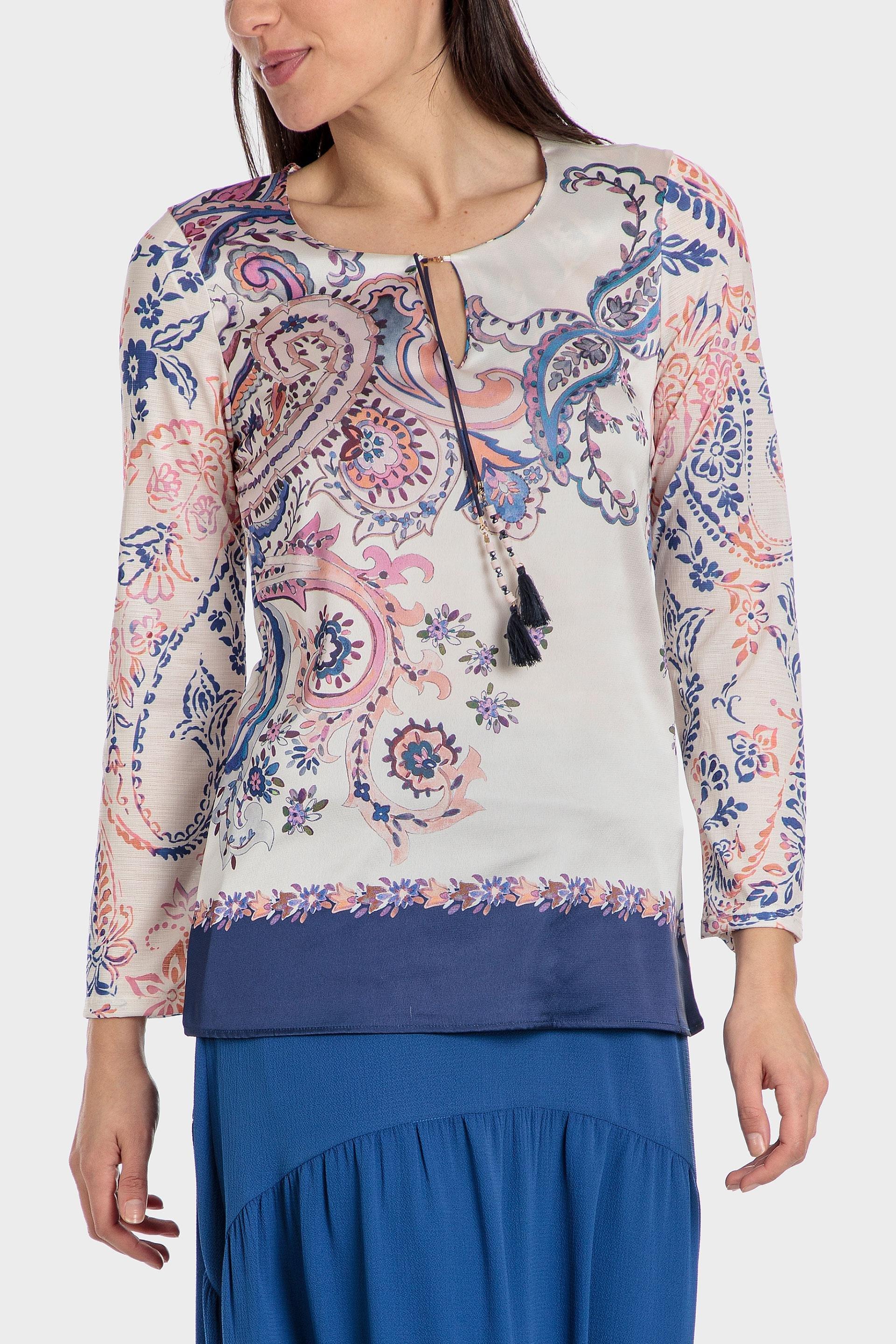 Punt Roma - White Cashmere Print Blouse