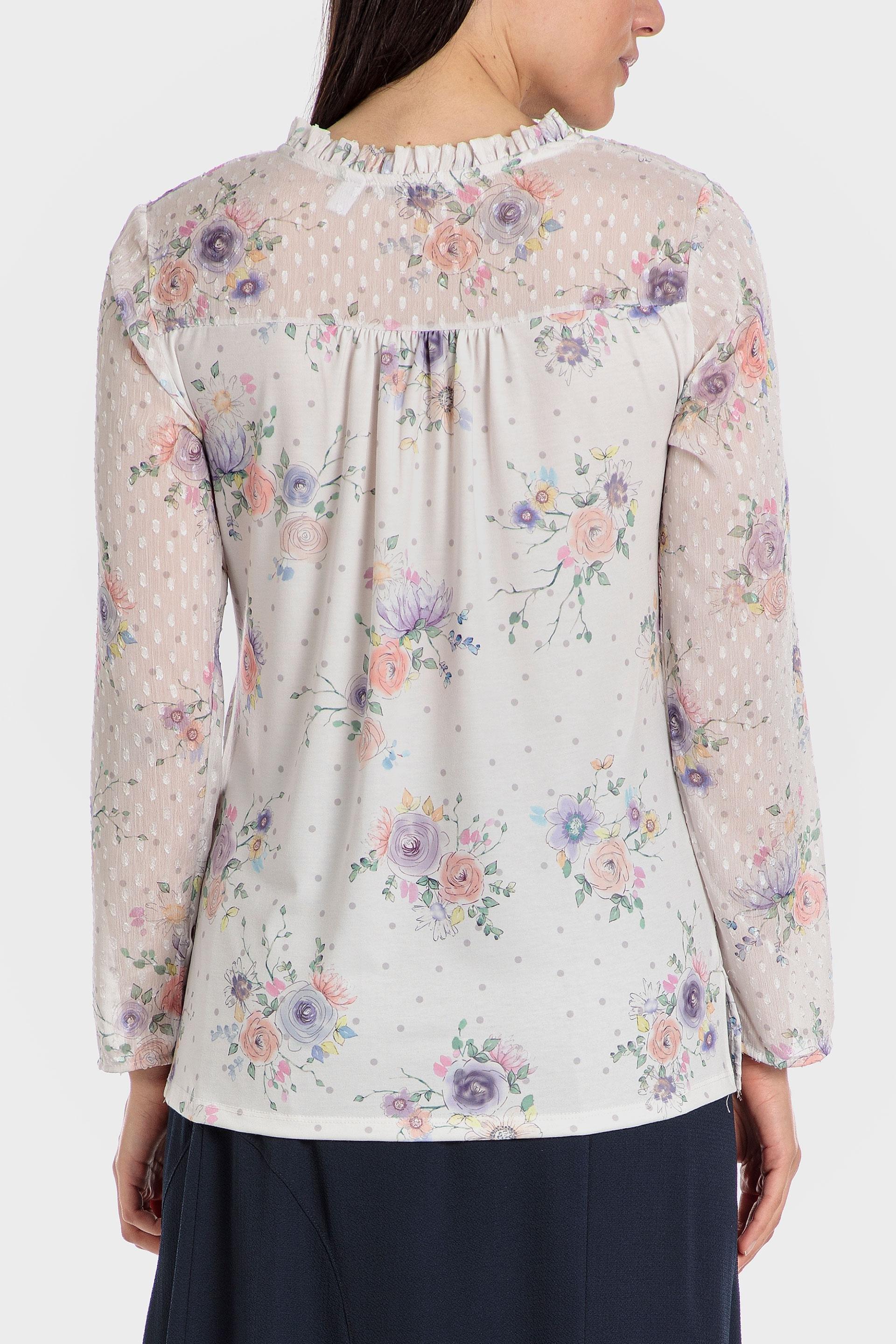 White Printed Plumetti Blouse, , large image number 1