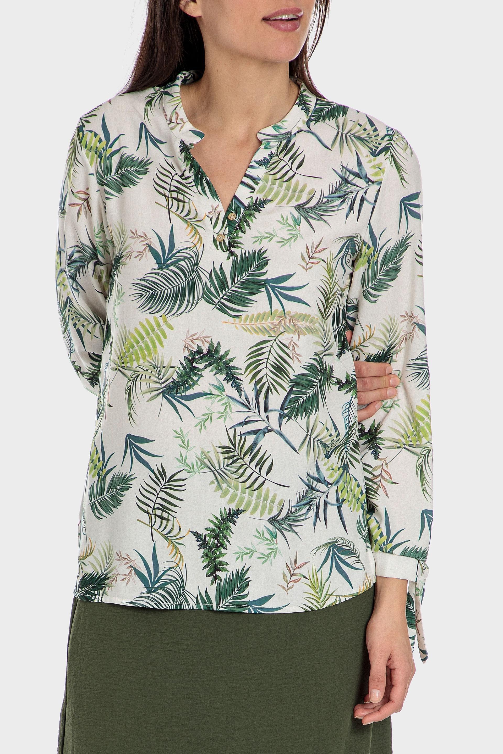 Green Tropical Print Blouse, , large image number 0