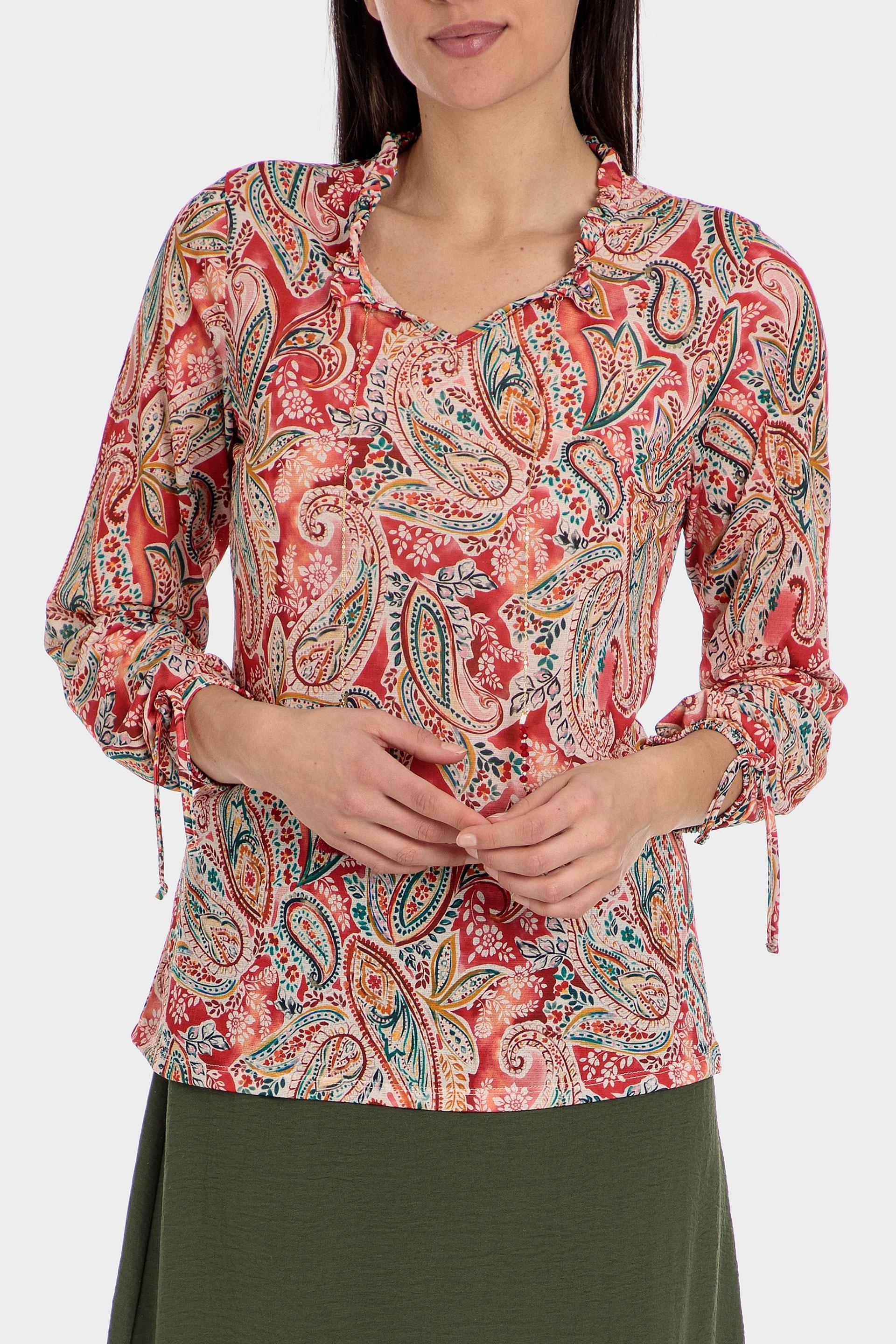 Red Cashmere Printed Blouse, , large image number 0