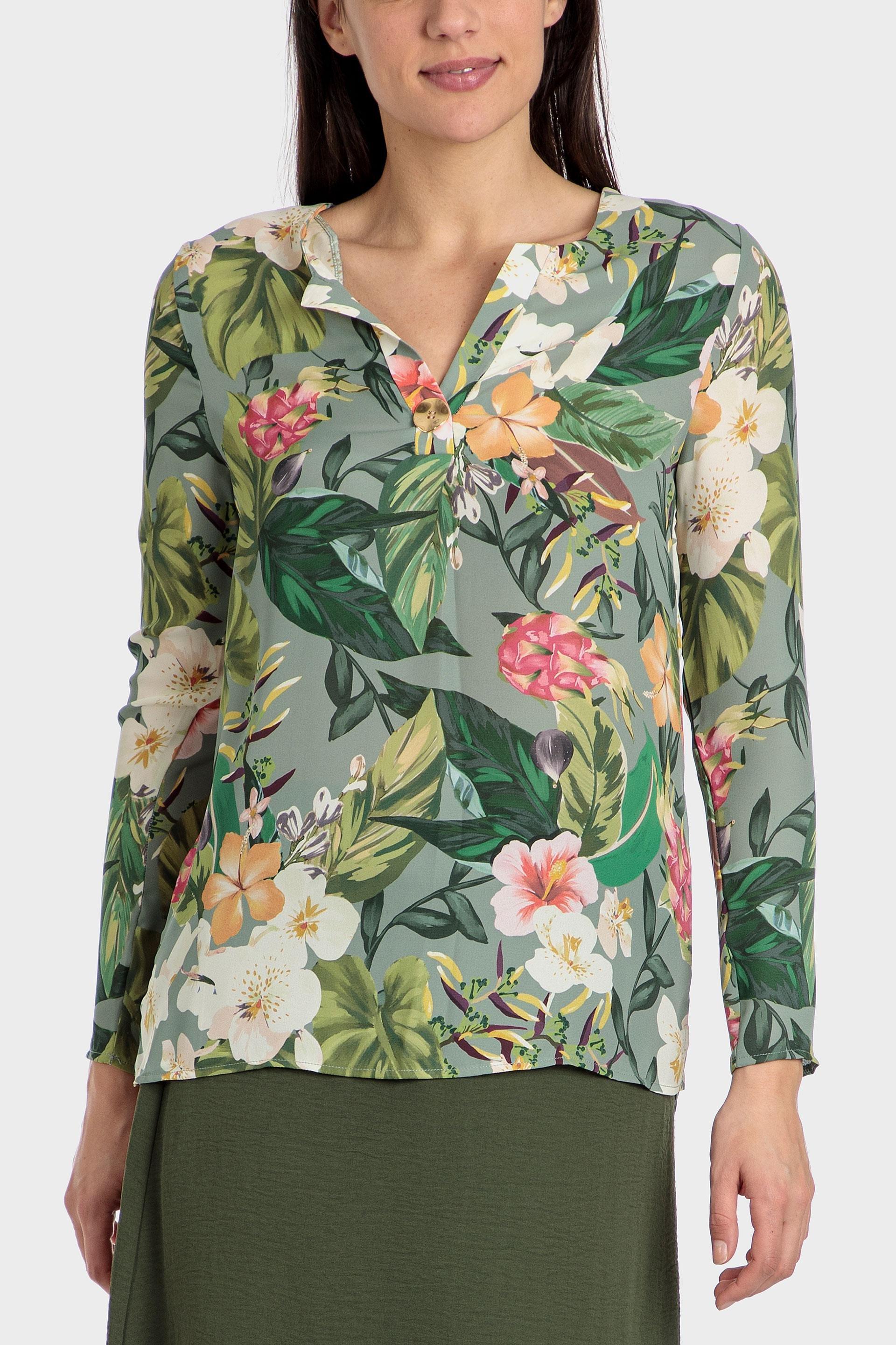 Green Floral Print Blouse, , large image number 0