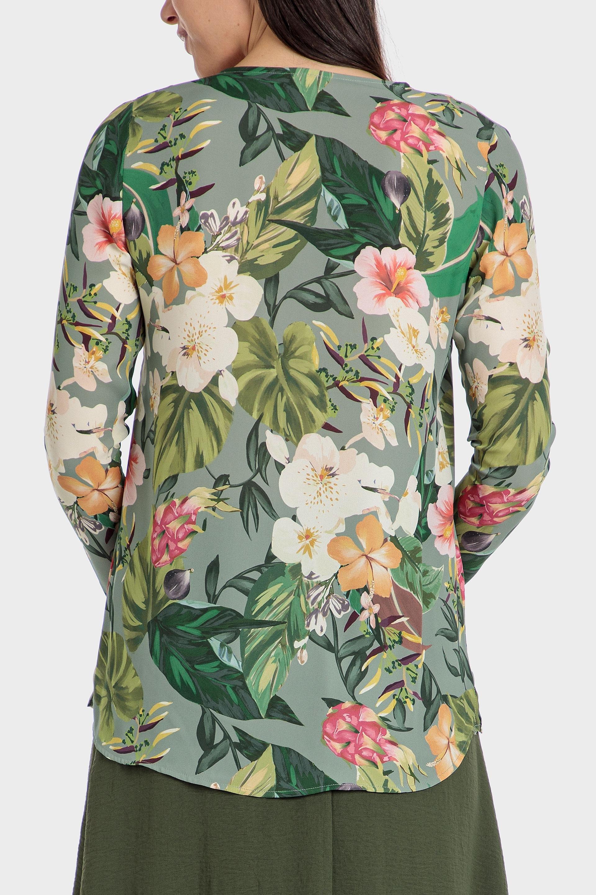 Green Floral Print Blouse, , large image number 1