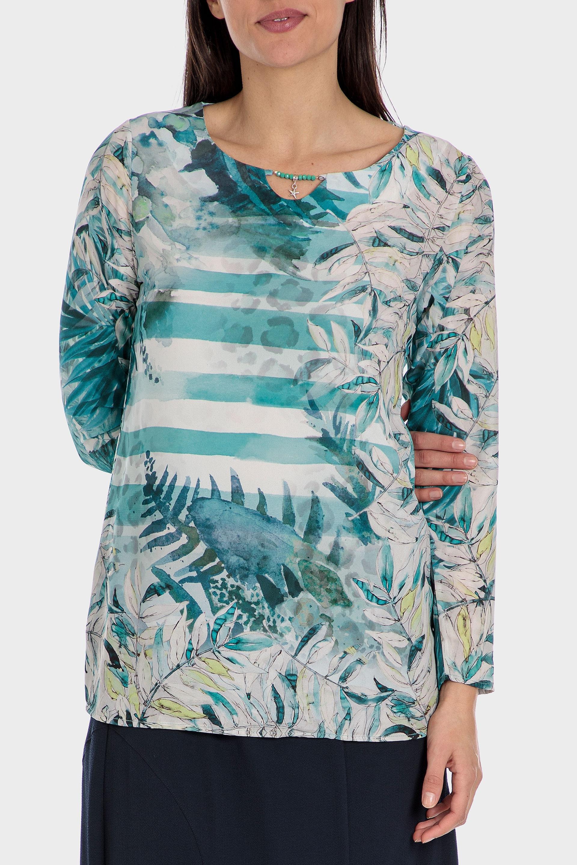 Blue Leaf Printed Blouse, , large image number 0