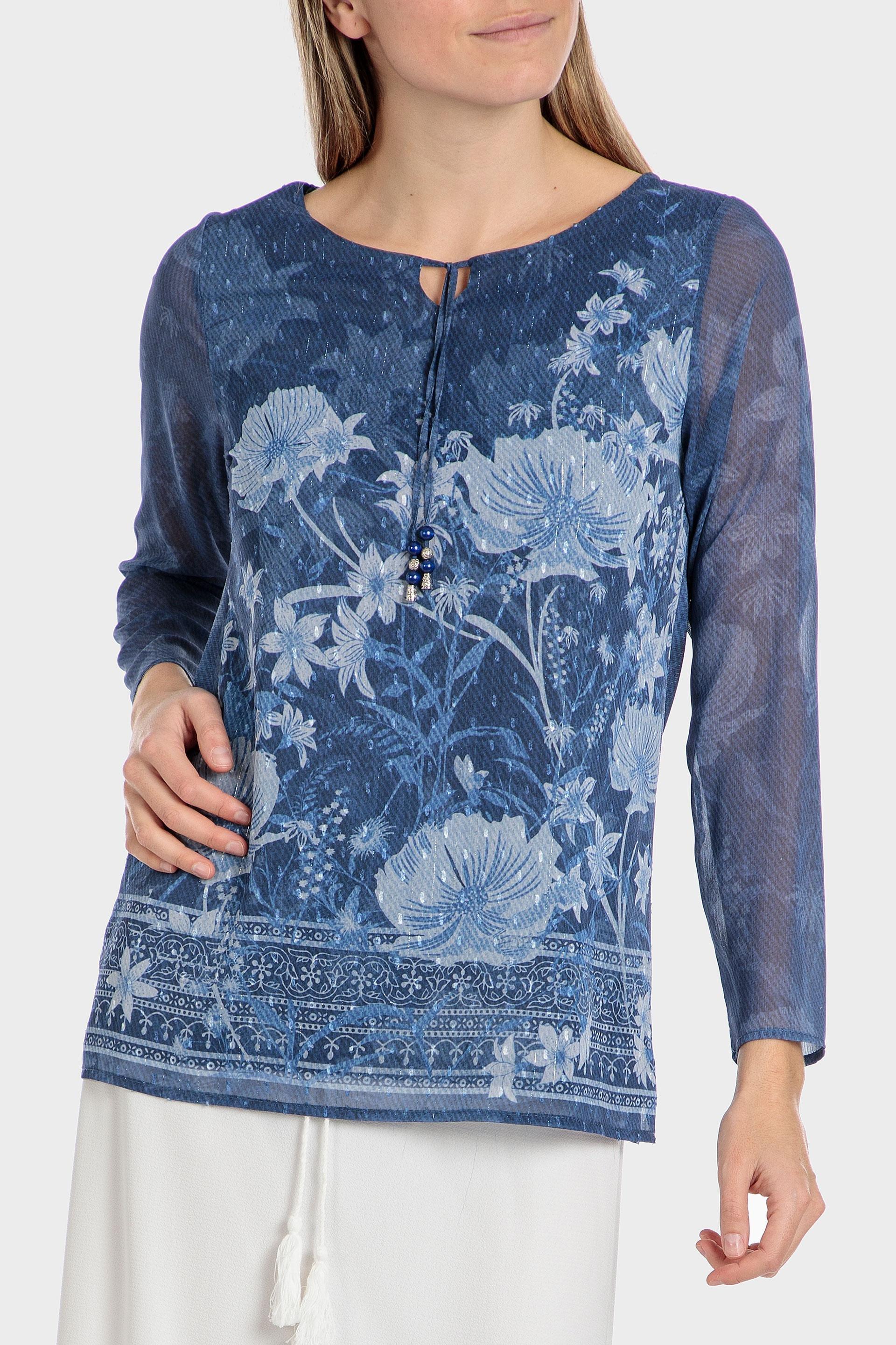 Blue Printed Blouse, , large image number 0
