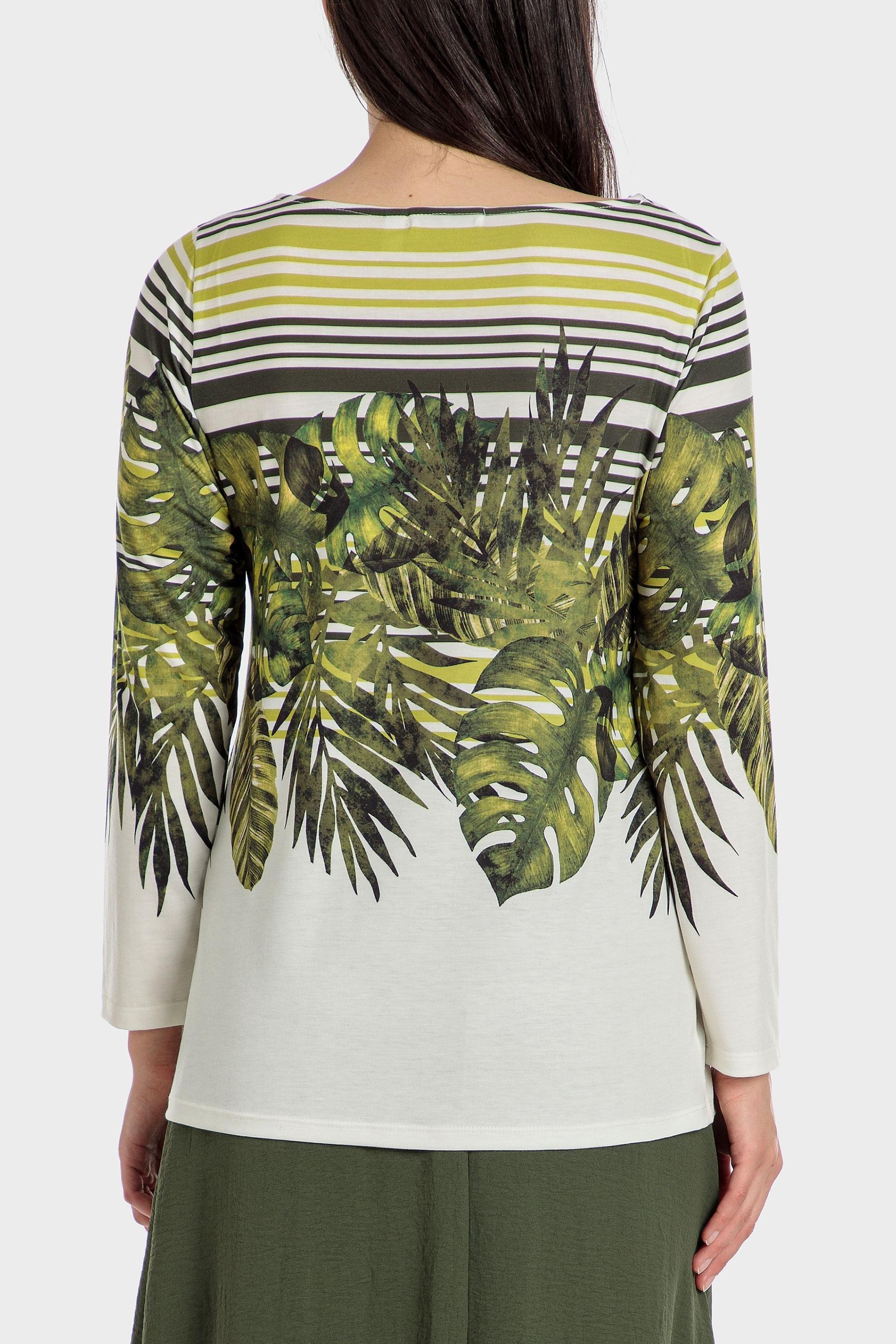 Green Tropical Print Long Sleeve Top, , large image number 1