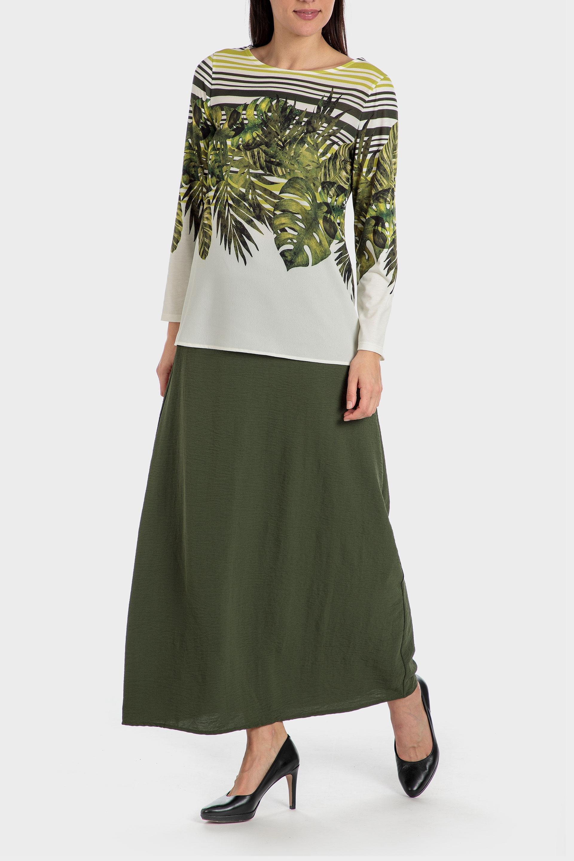 Green Tropical Print Long Sleeve Top, , large image number 2