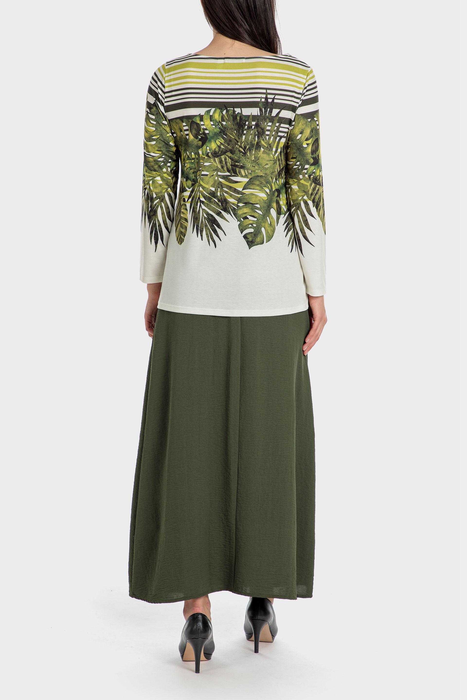 Green Tropical Print Long Sleeve Top, , large image number 3