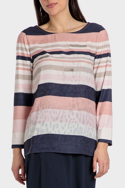Punt Roma - Pink Striped T-Shirt With Gemstones