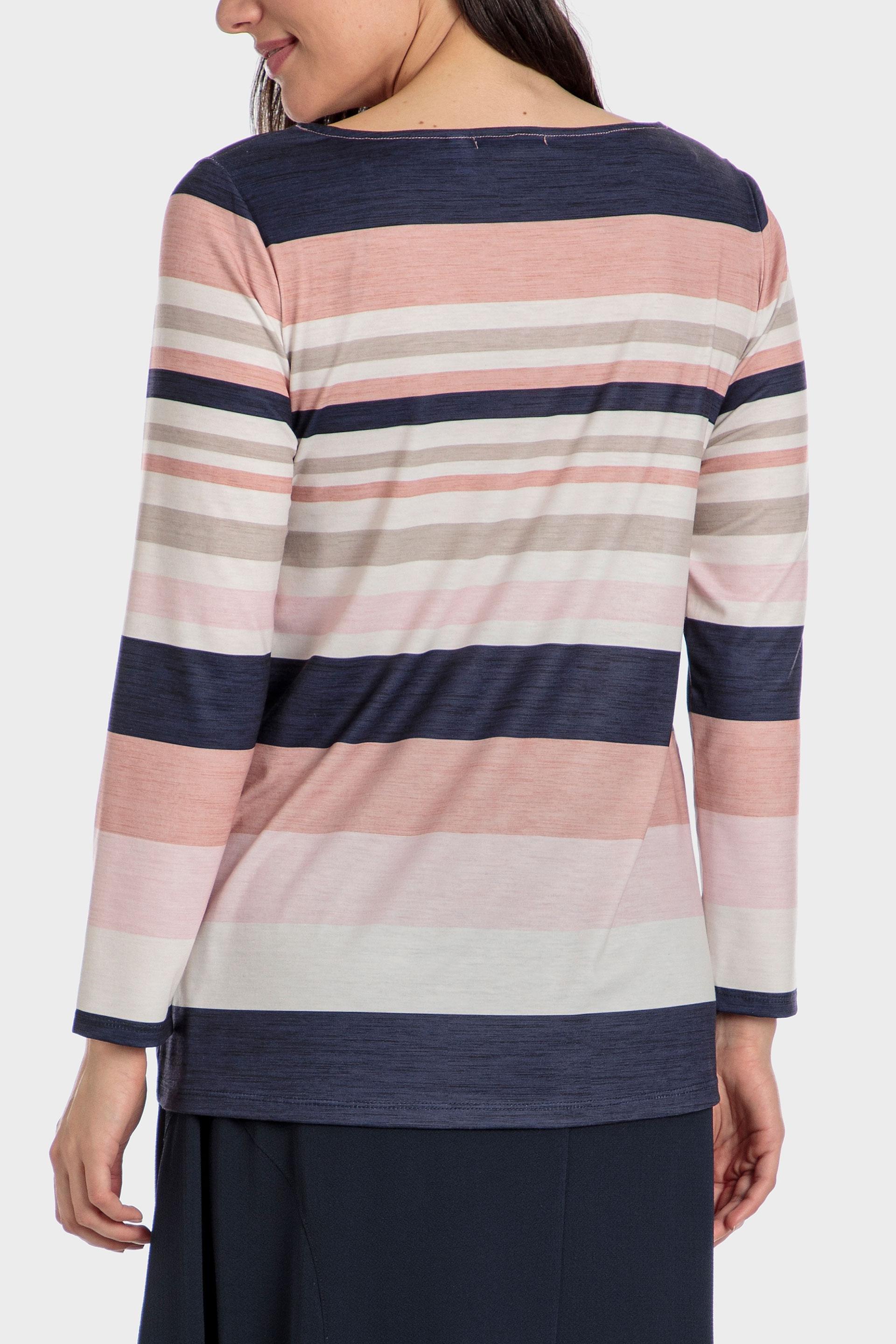 Pink Striped Long Sleeve Top With Gemstones, , large image number 1