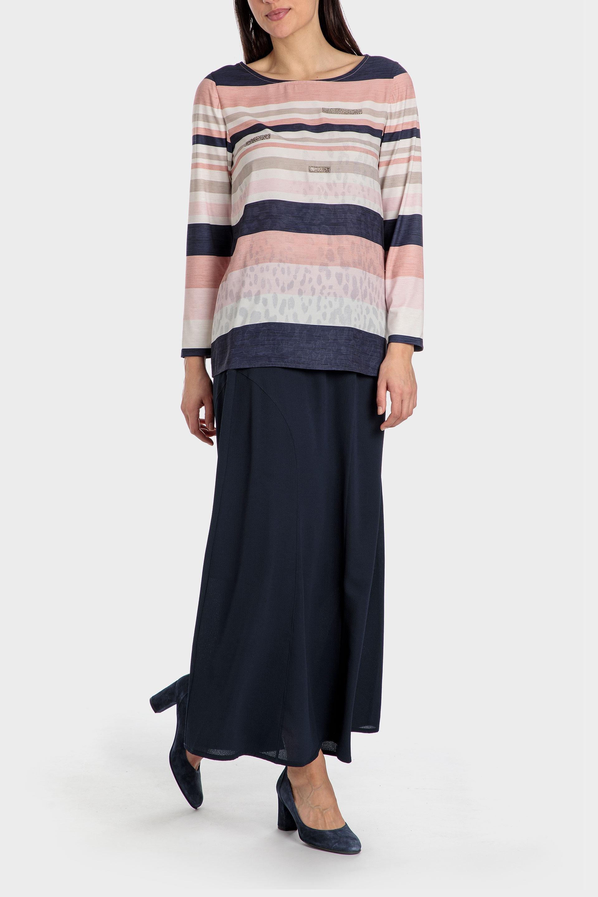Pink Striped Long Sleeve Top With Gemstones, , large image number 2