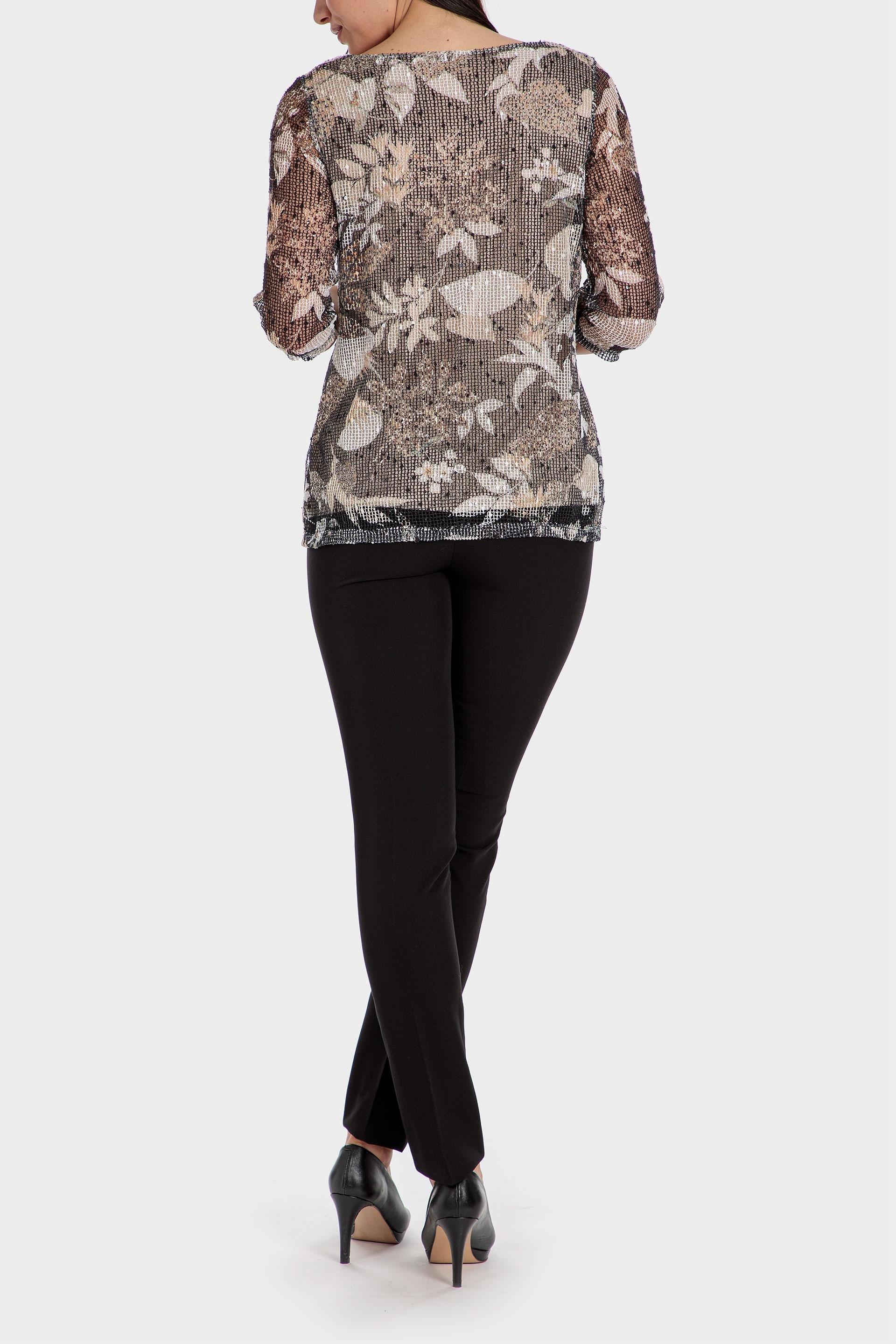 Brown Mesh Printed Blouse, , large image number 2