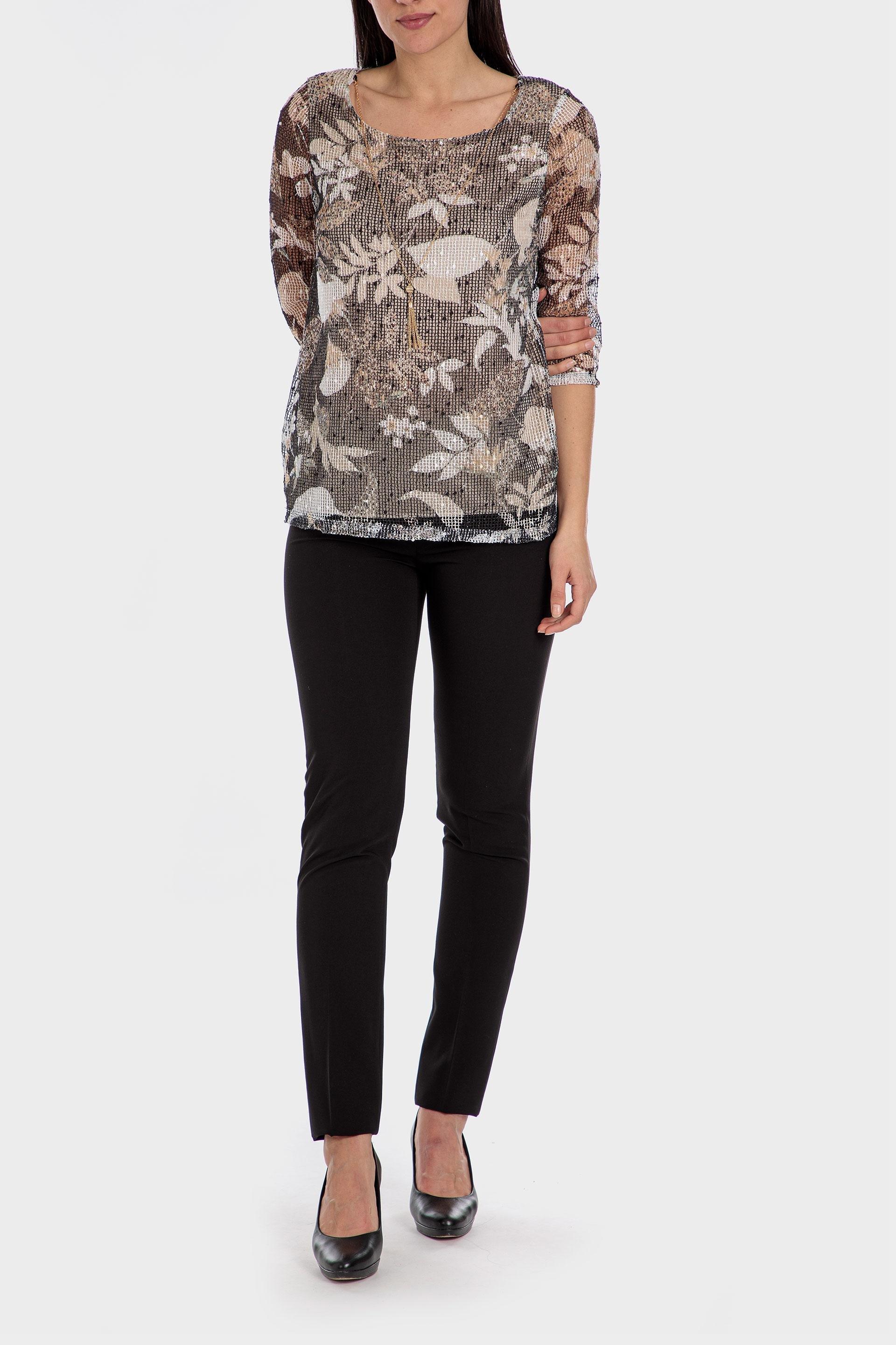 Punt Roma - Brown Mesh Printed Blouse