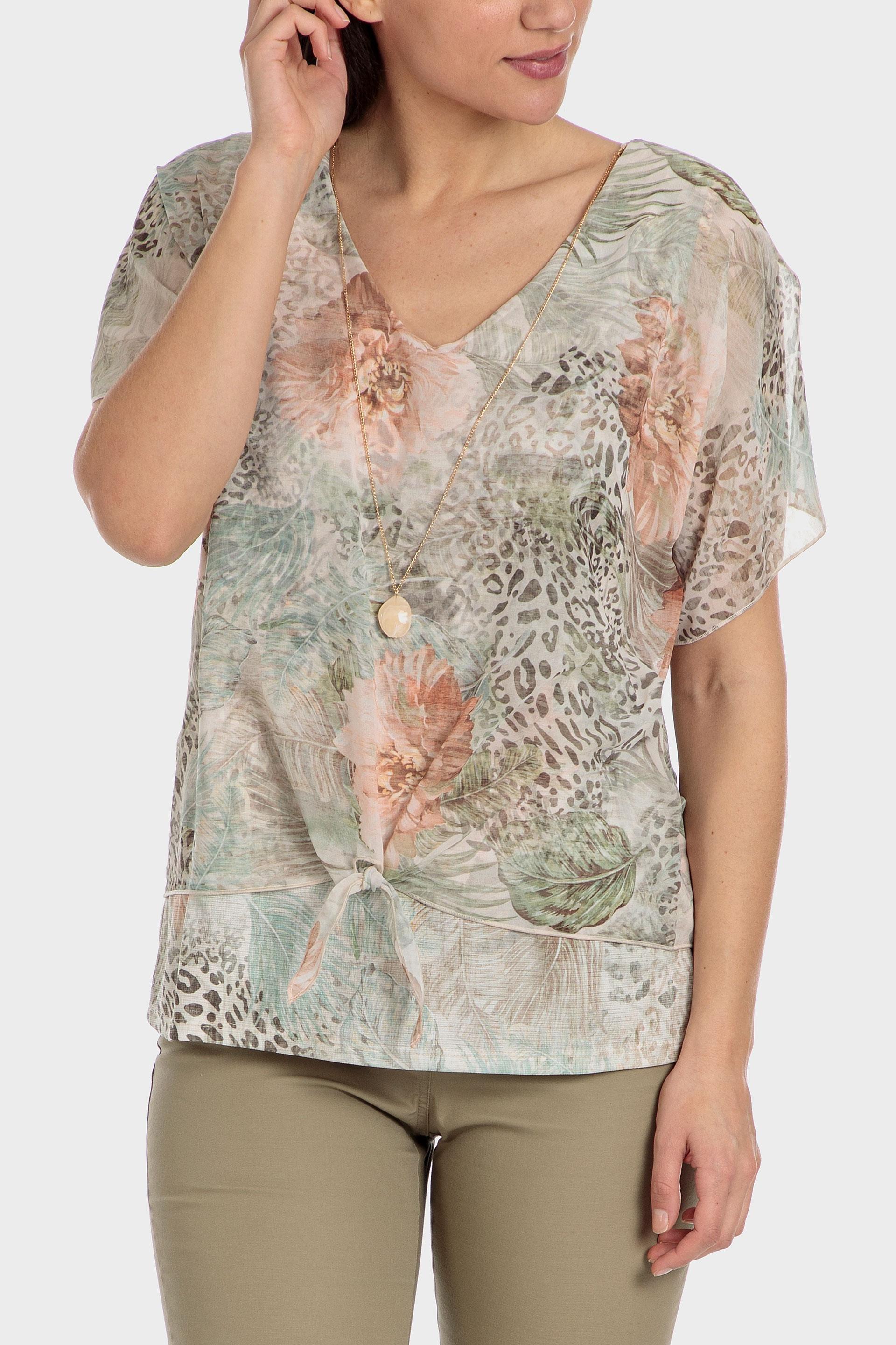 Ecru Multi Animal Print Blouse, , large image number 0