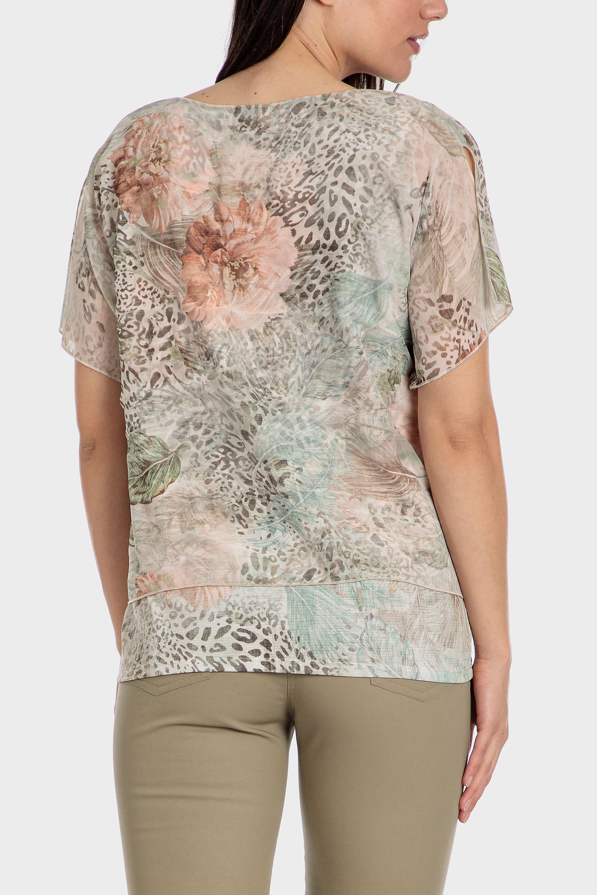 Ecru Multi Animal Print Blouse, , large image number 1