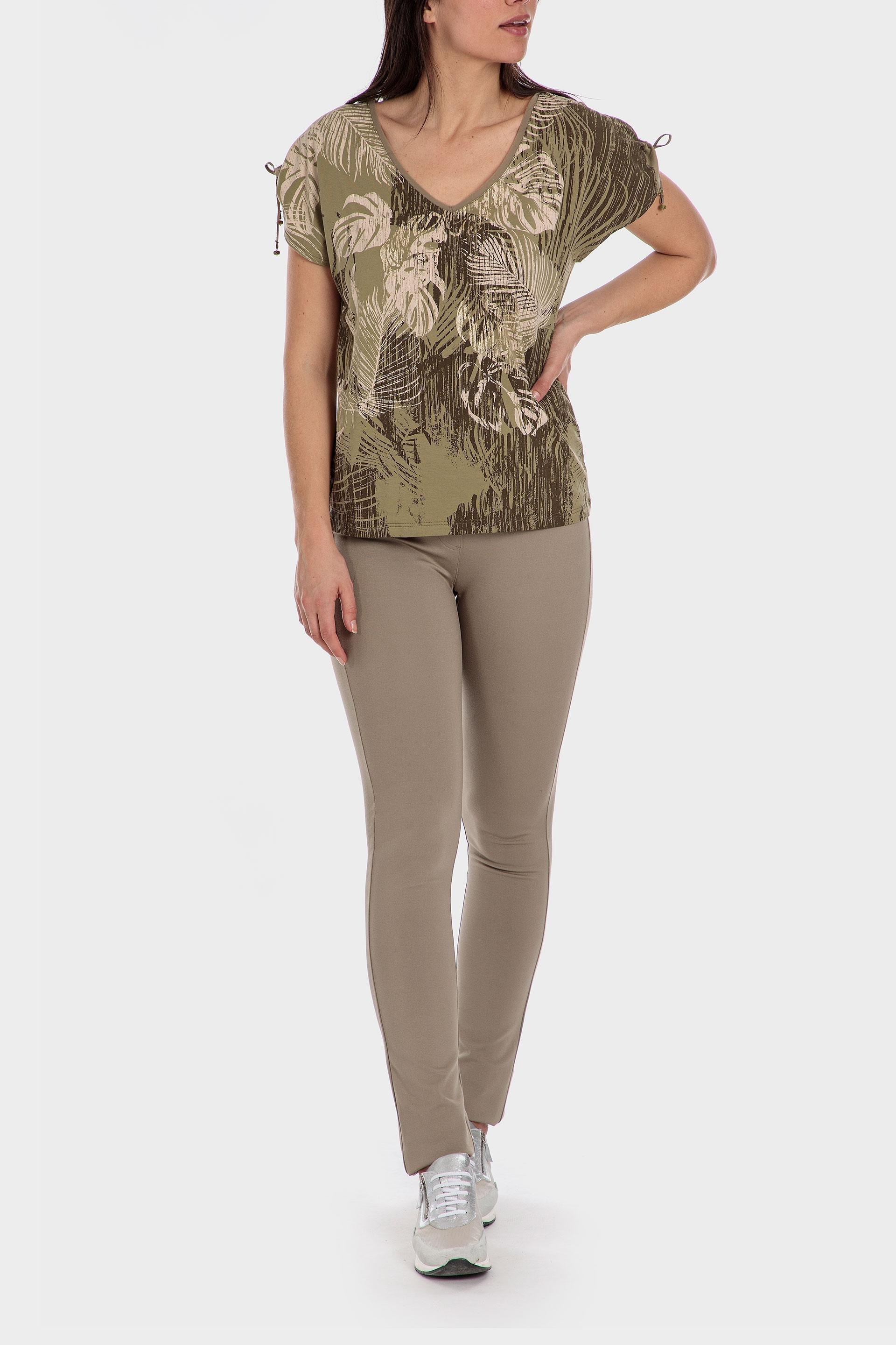 Olive Green Tropical Print T-Shirt, , large image number 0