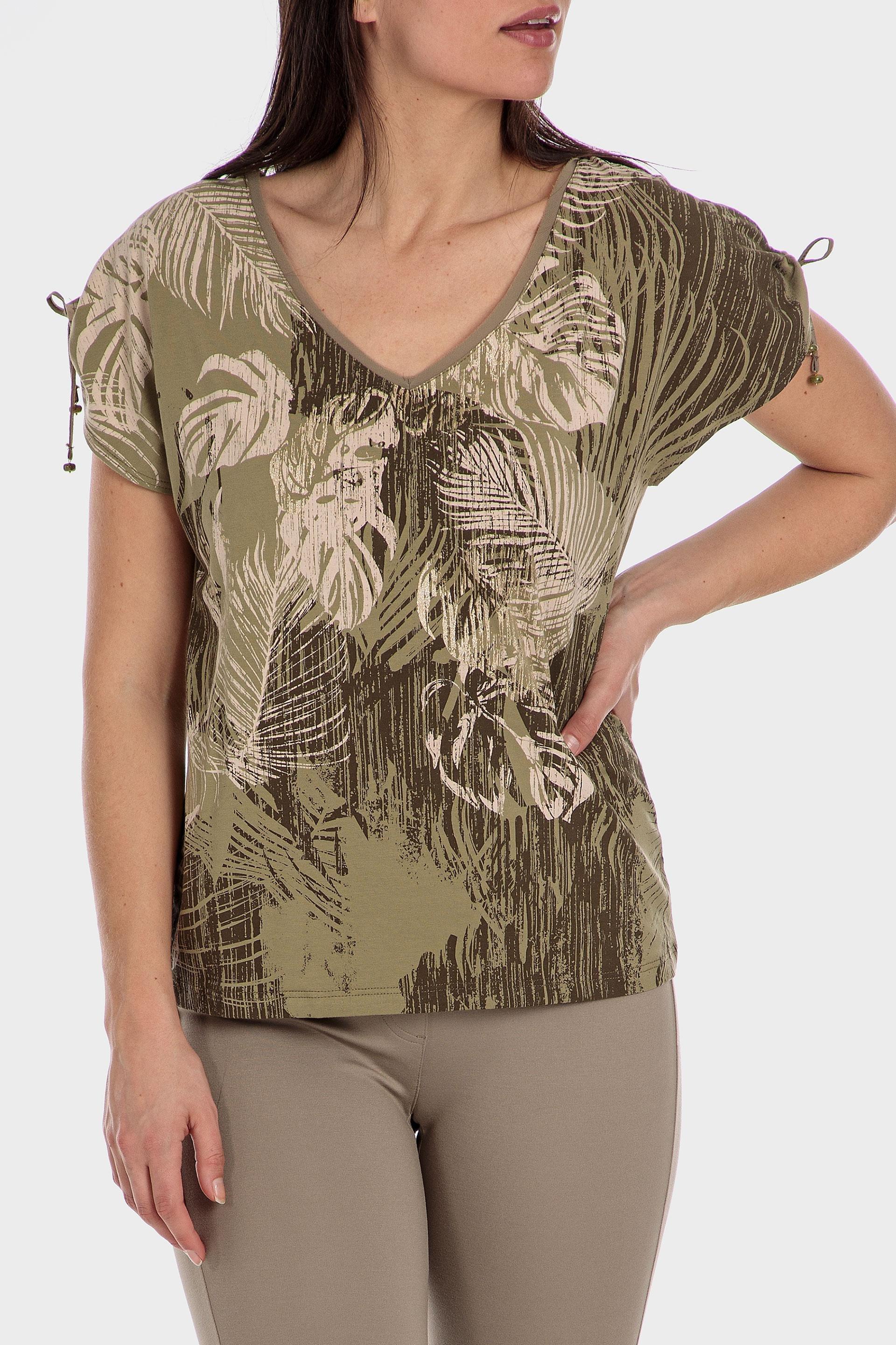 Olive Green Tropical Print T-Shirt, , large image number 2
