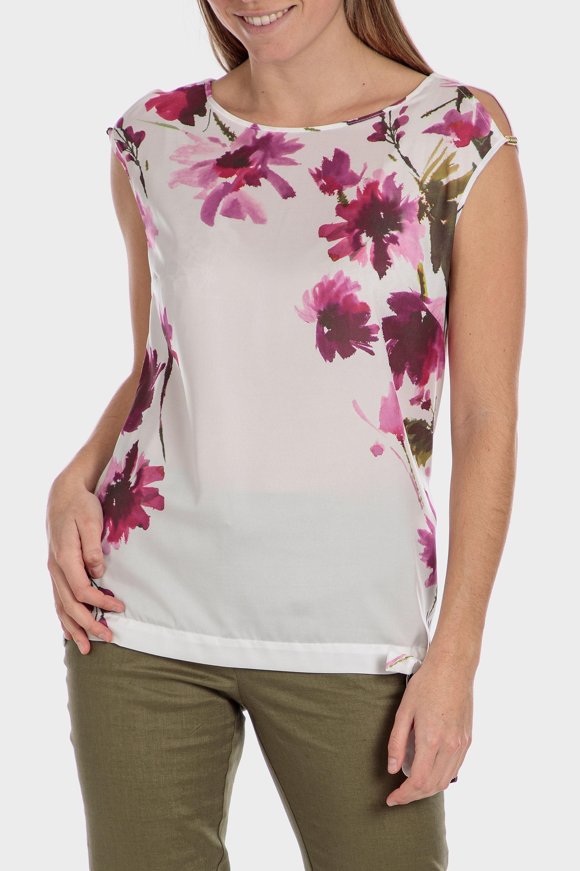 Punt Roma - White Floral Print Blouse