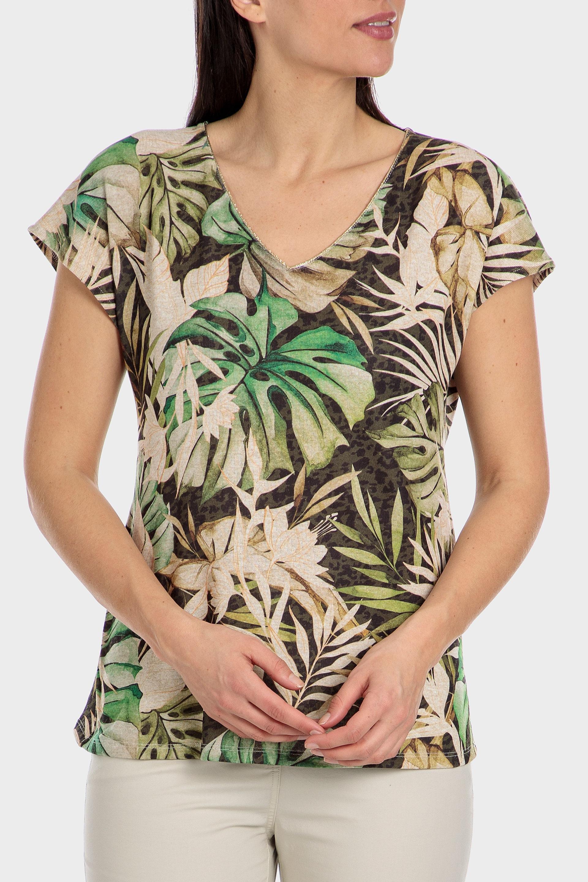 Green Tropical Print T-Shirt, , large image number 0