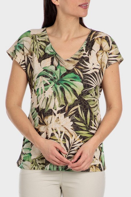 Punt Roma - Green Tropical Print T-Shirt