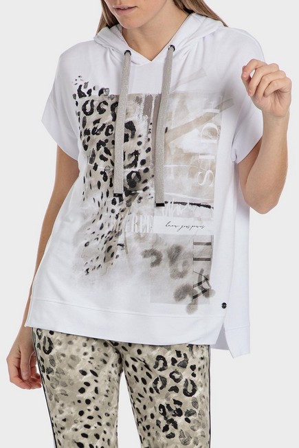 Punt Roma - White Animal Print Hooded T-shirt