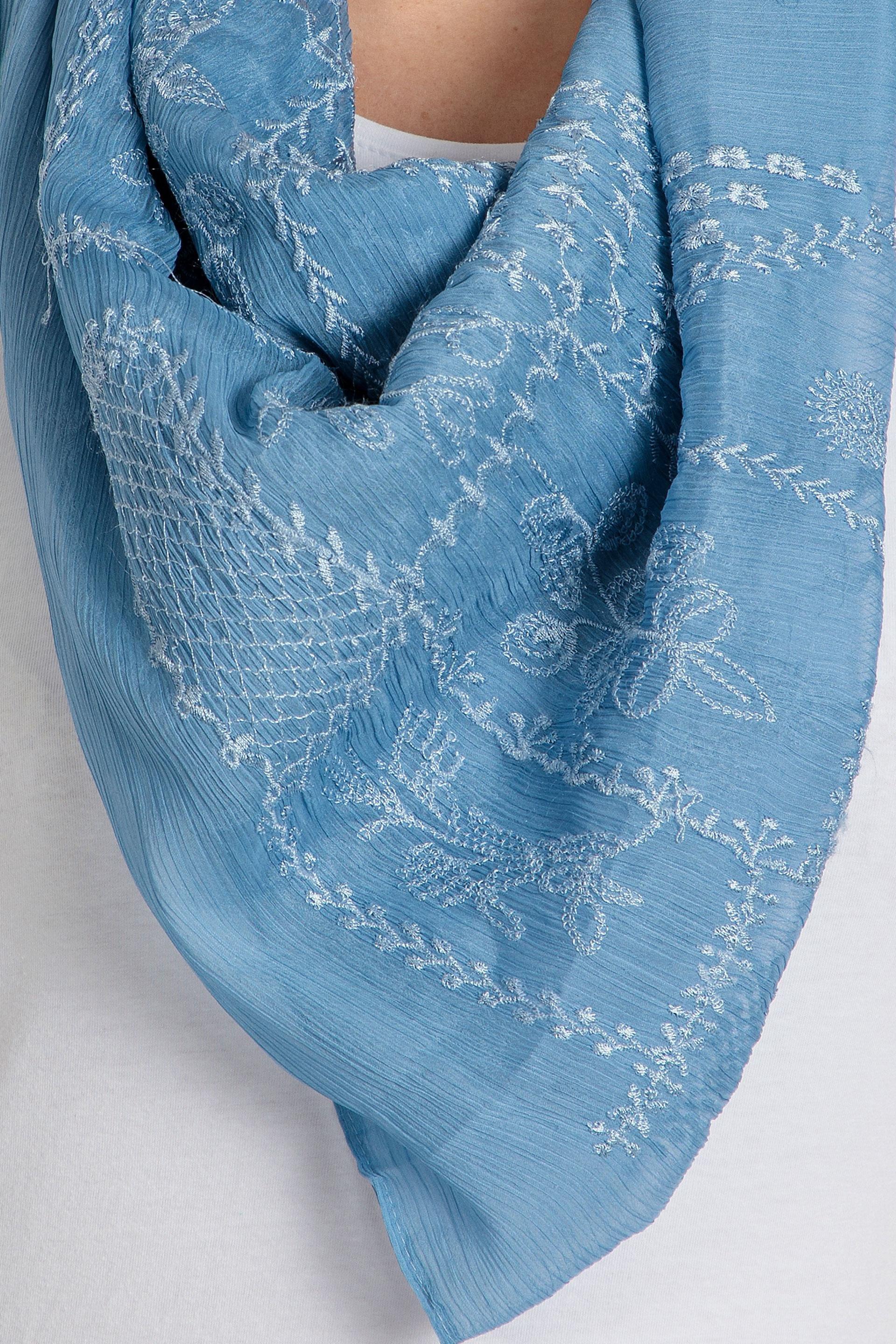 Blue Embroidered Pashmina, , large image number 1