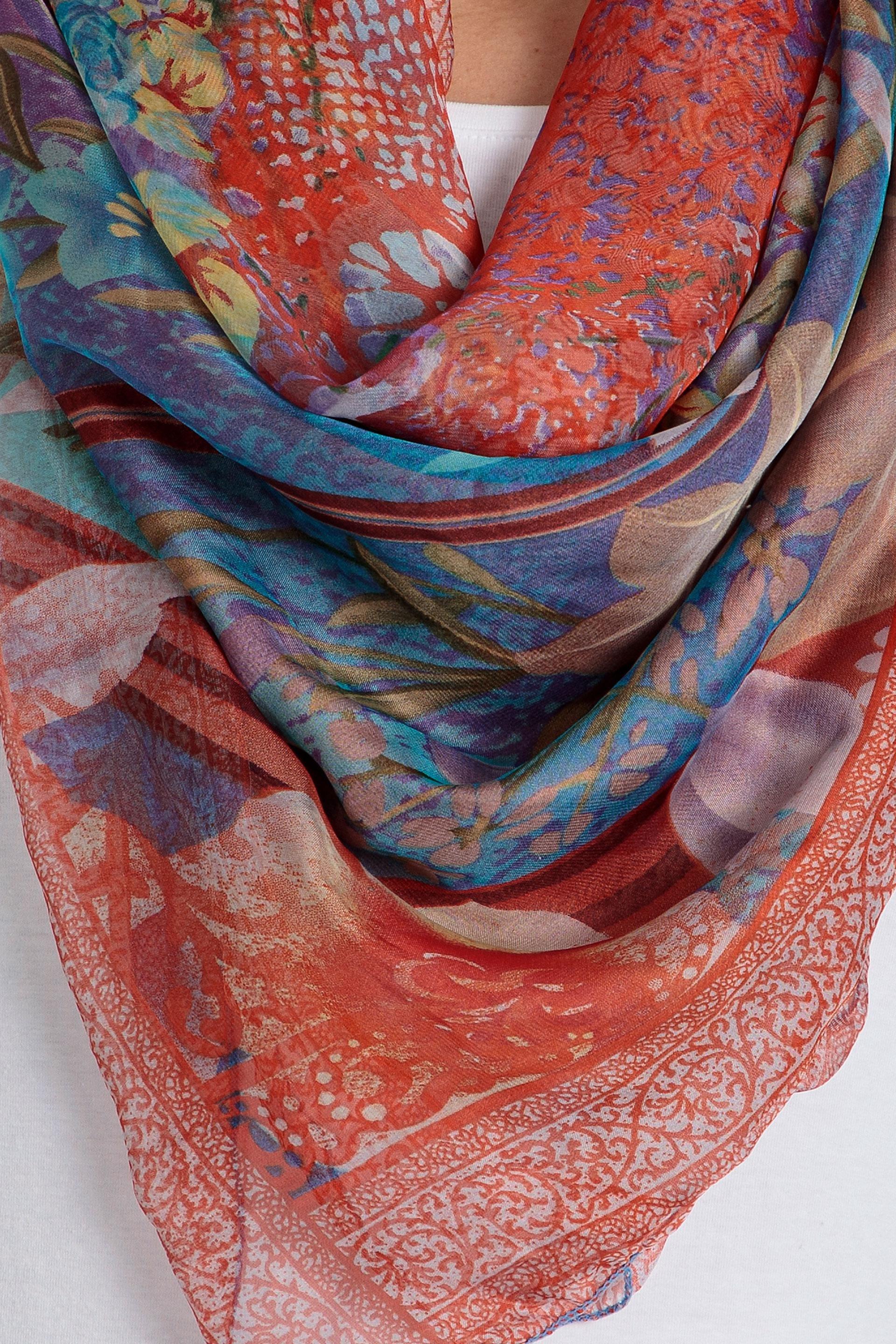 Multicolor Orange Floral Pashmina, , large image number 1
