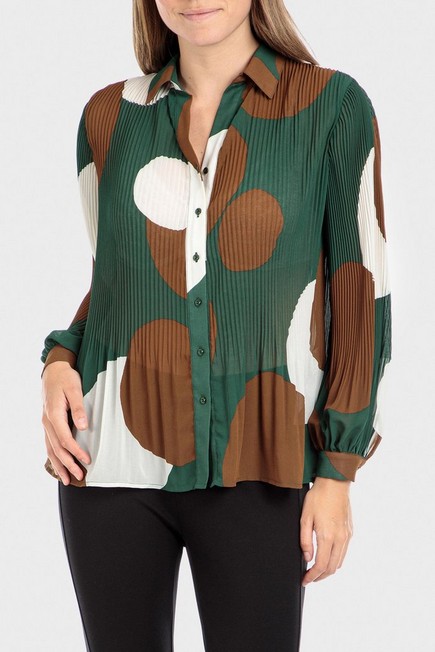Punt Roma - Green Printed Pleated Shirt
