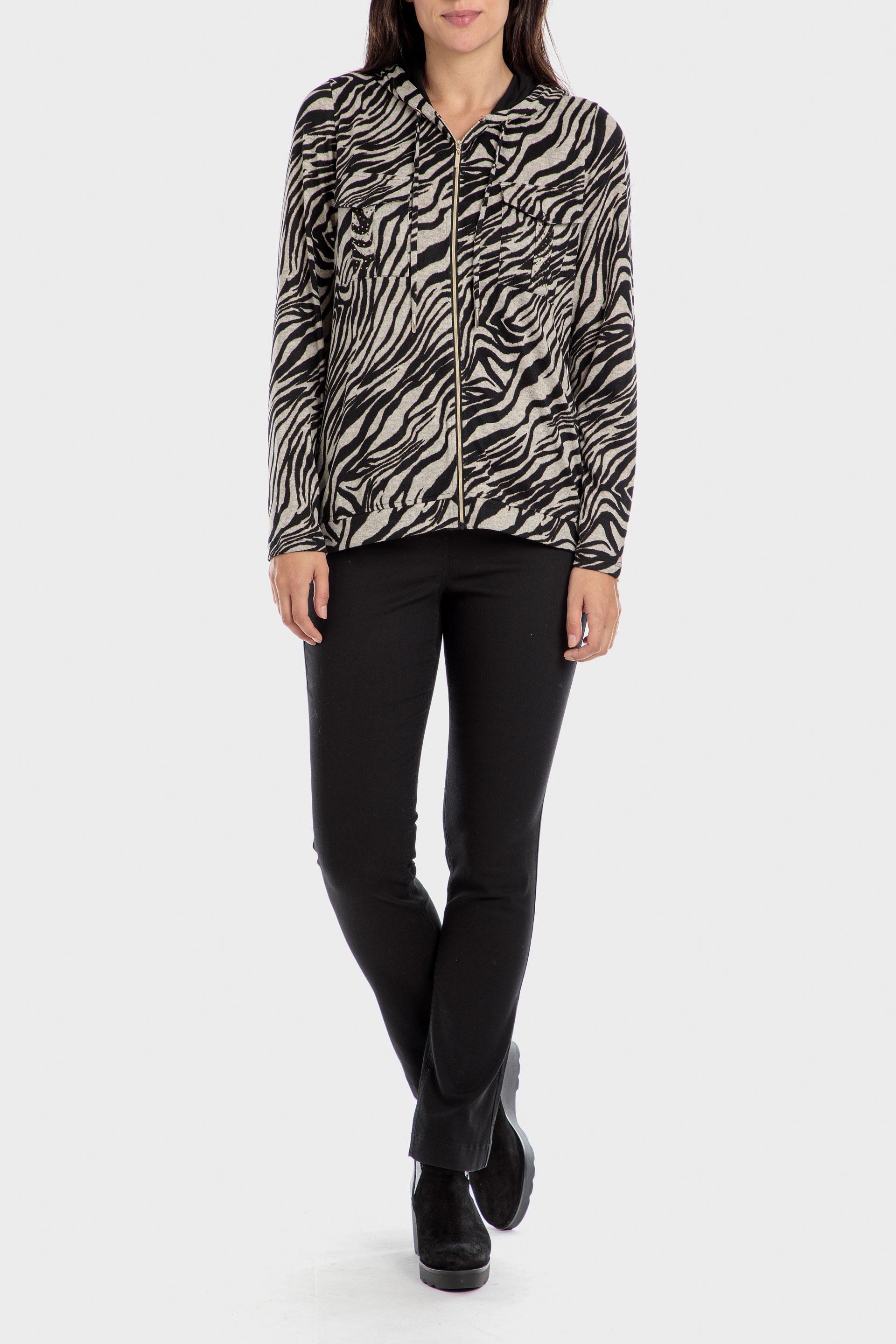 Black Zebra Print Hooded Jacket, , large image number 1