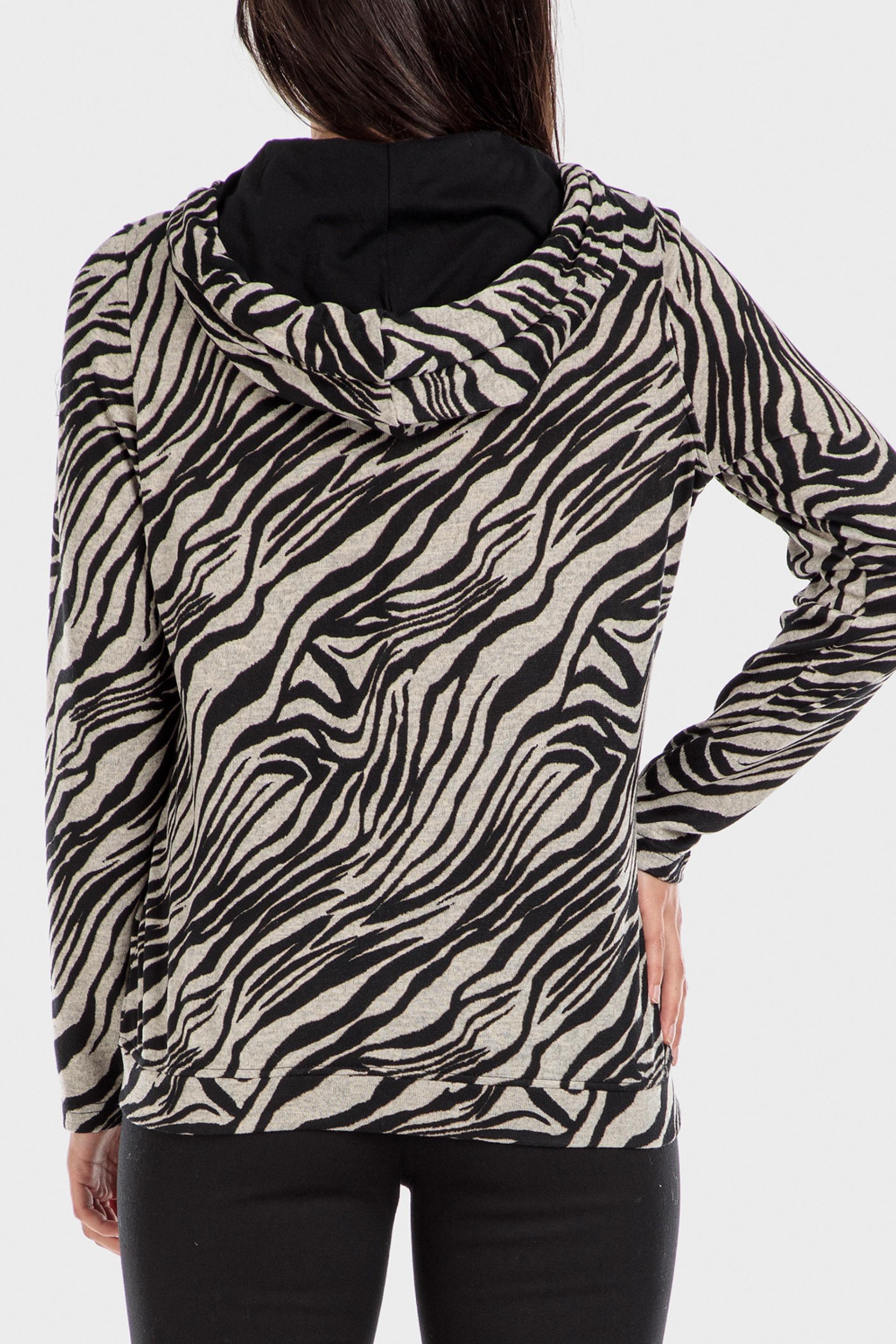 Black Zebra Print Hooded Jacket, , large image number 2