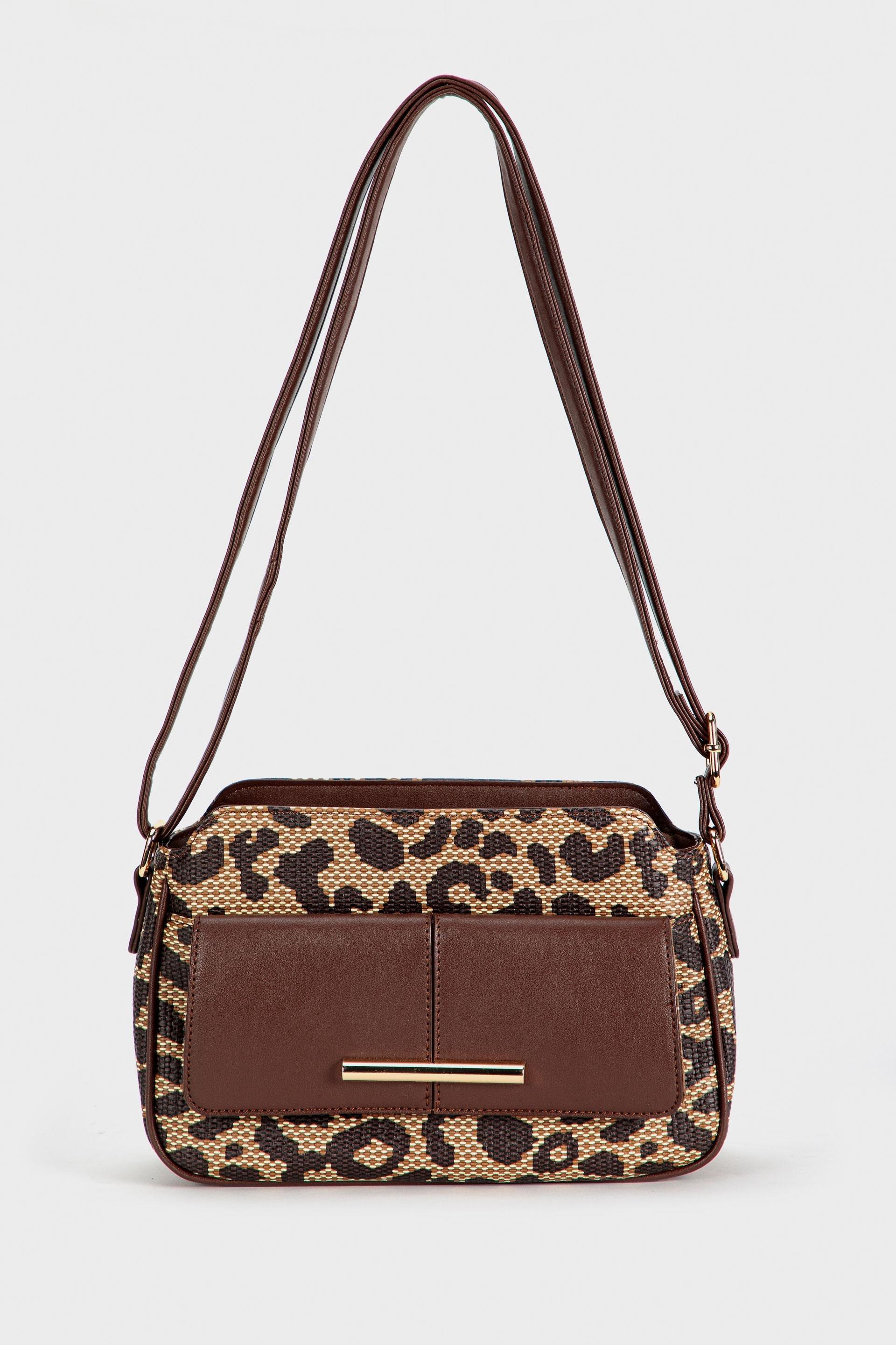 Brown Animal Print Shoulder Bag, , large image number 0