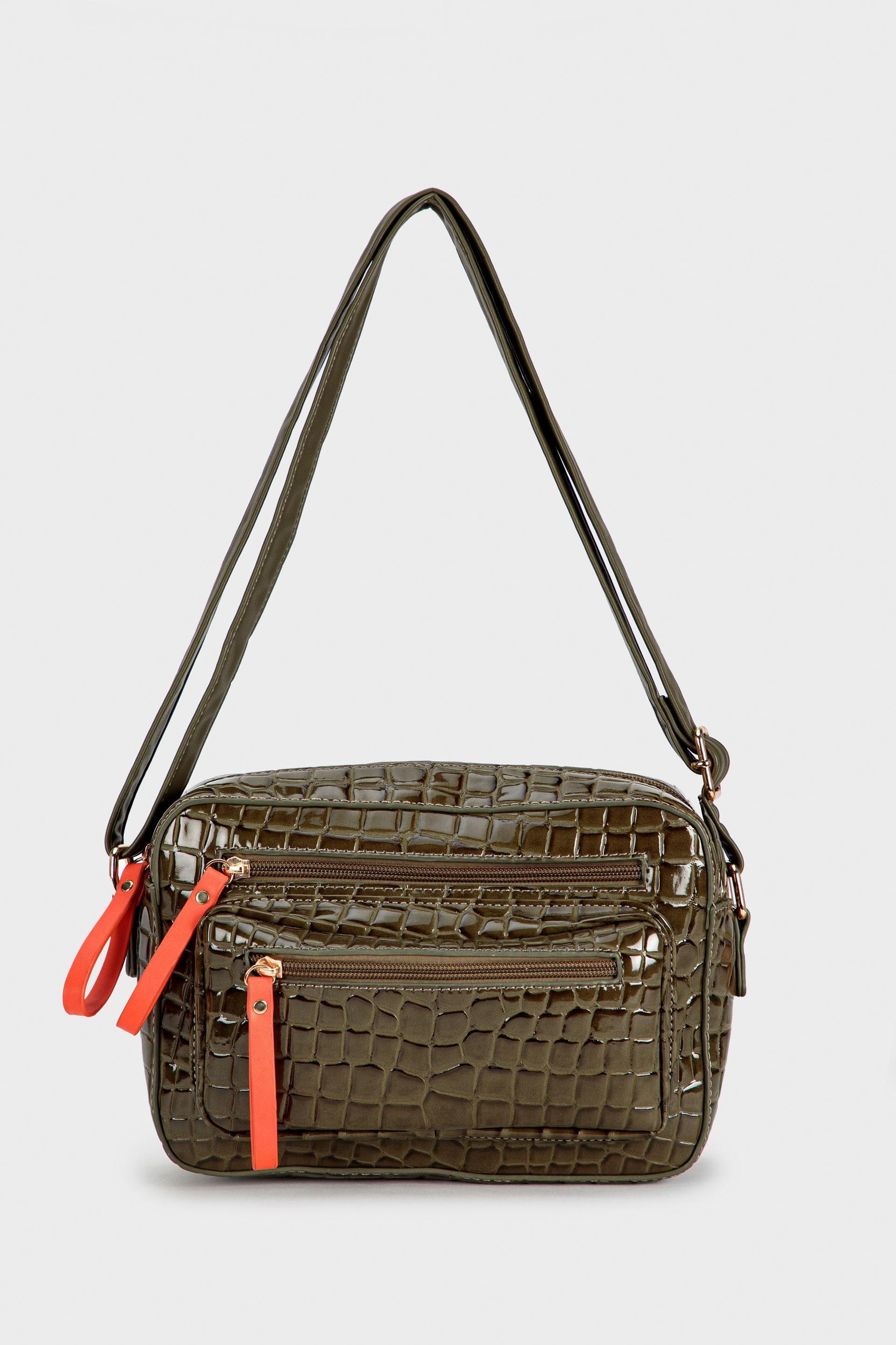 Brown Crocodile Shoulder Bag, , large image number 0
