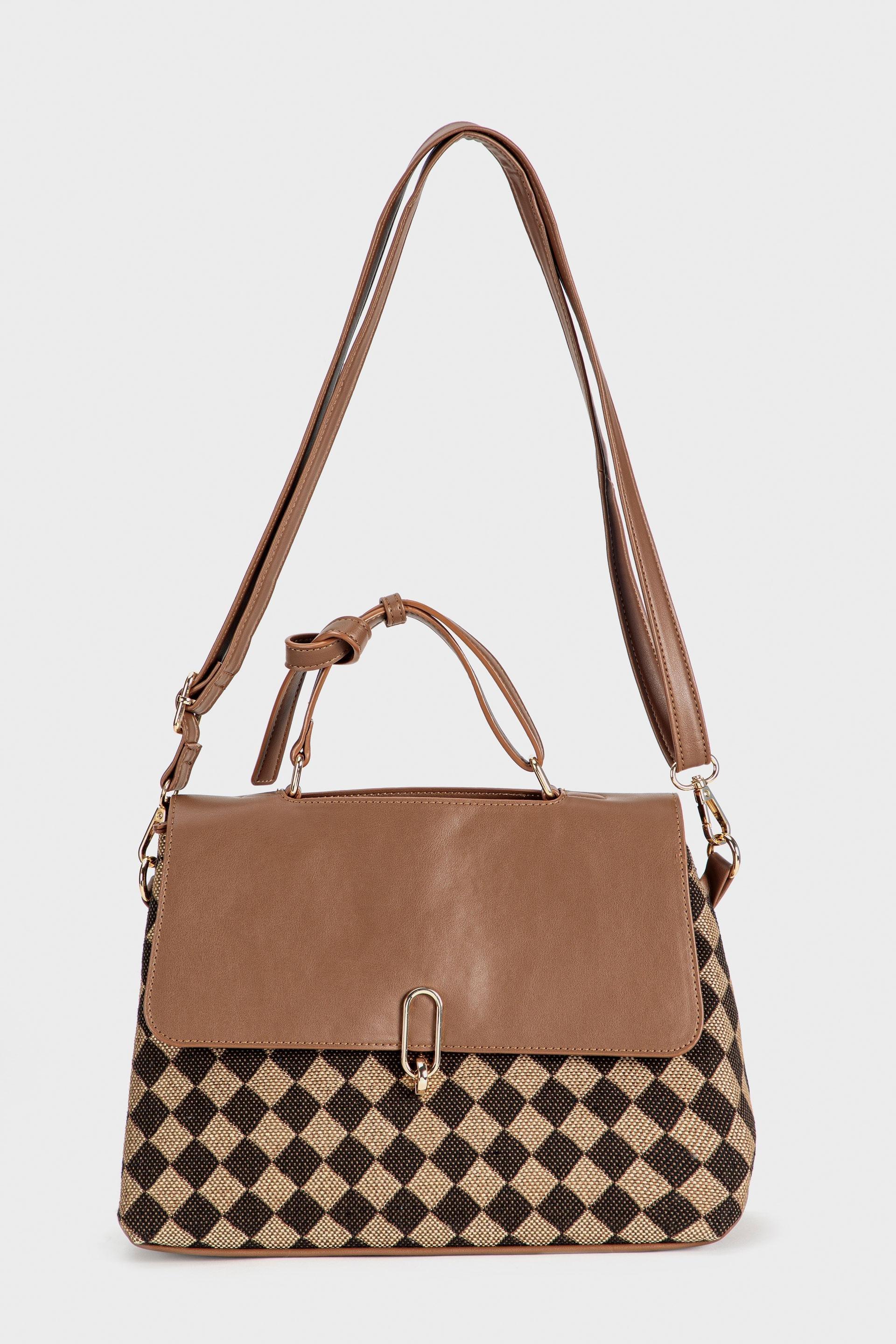 Brown Geometric Graphic Flap Square Bag, , large image number 0