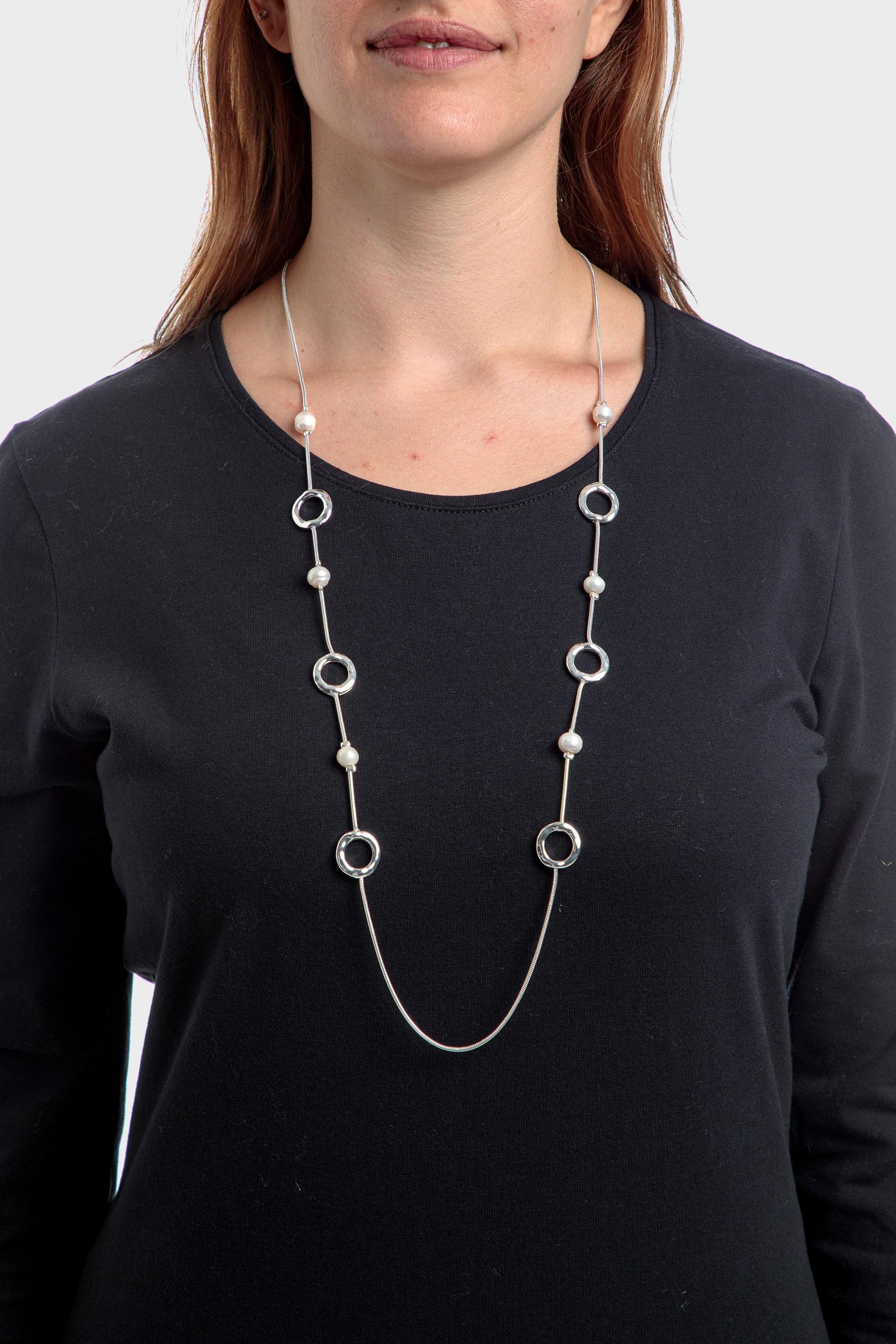 Silver Long Pearl Detail Necklace, , large image number 0