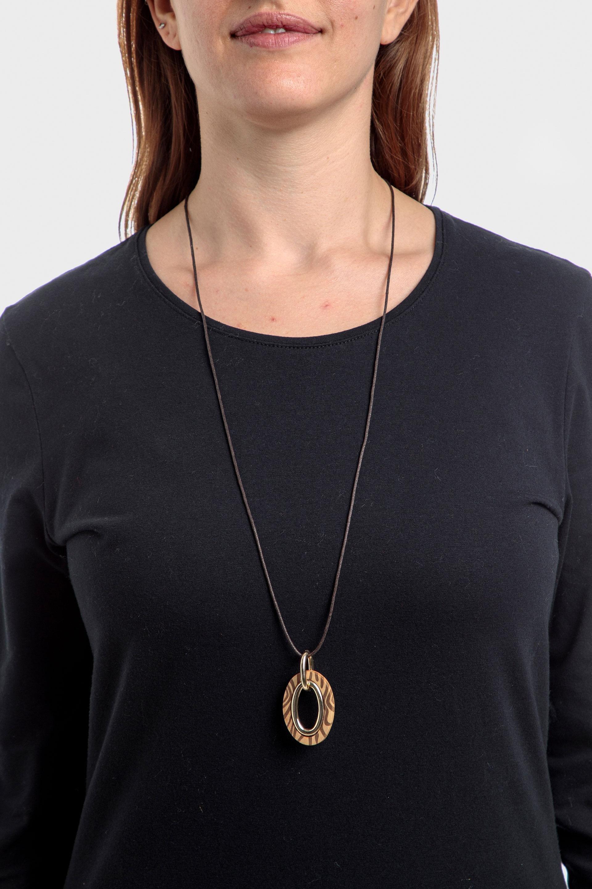 Brown Long Wooden Necklace, , large image number 0