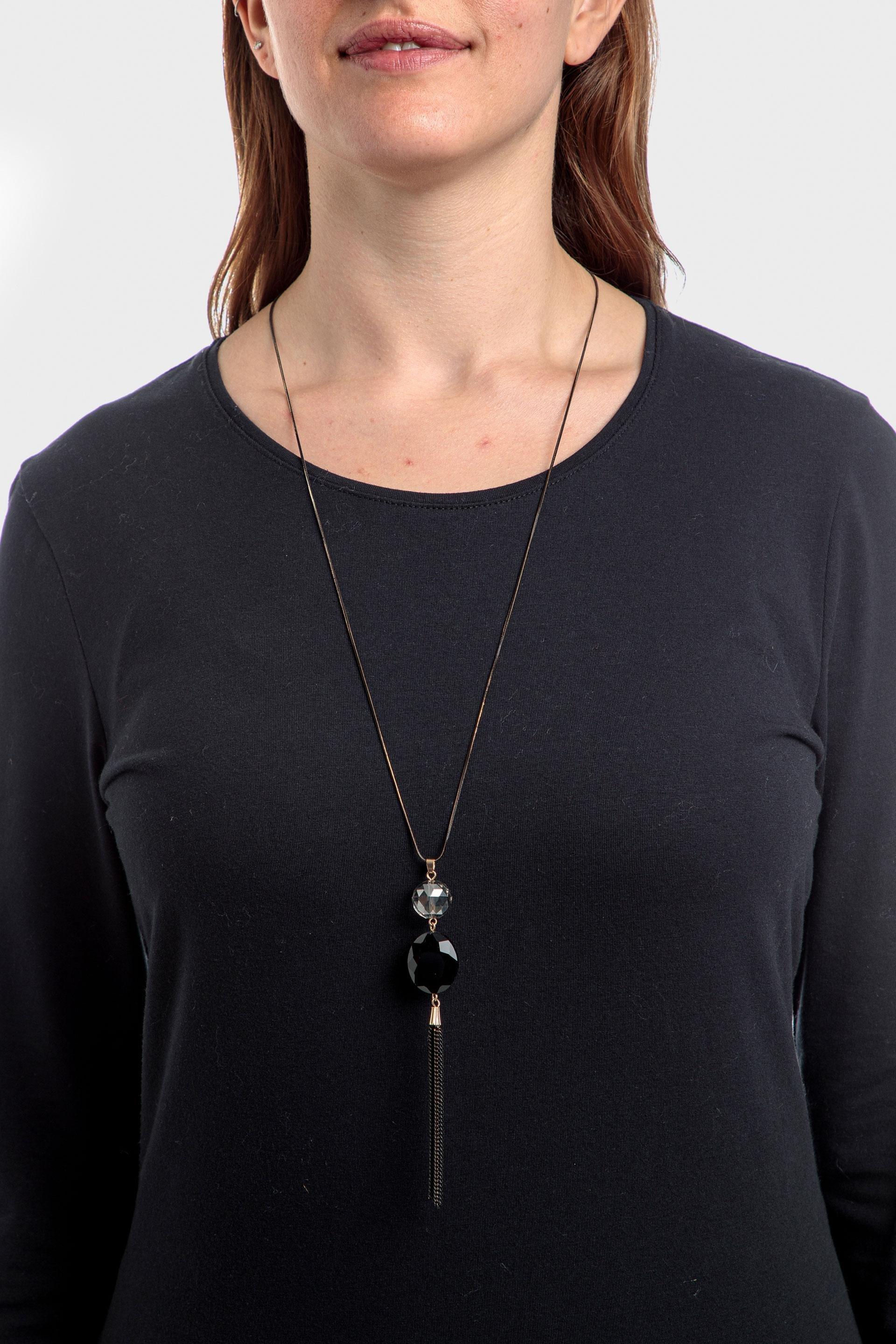 Black Bead Tassel Necklace, , large image number 0