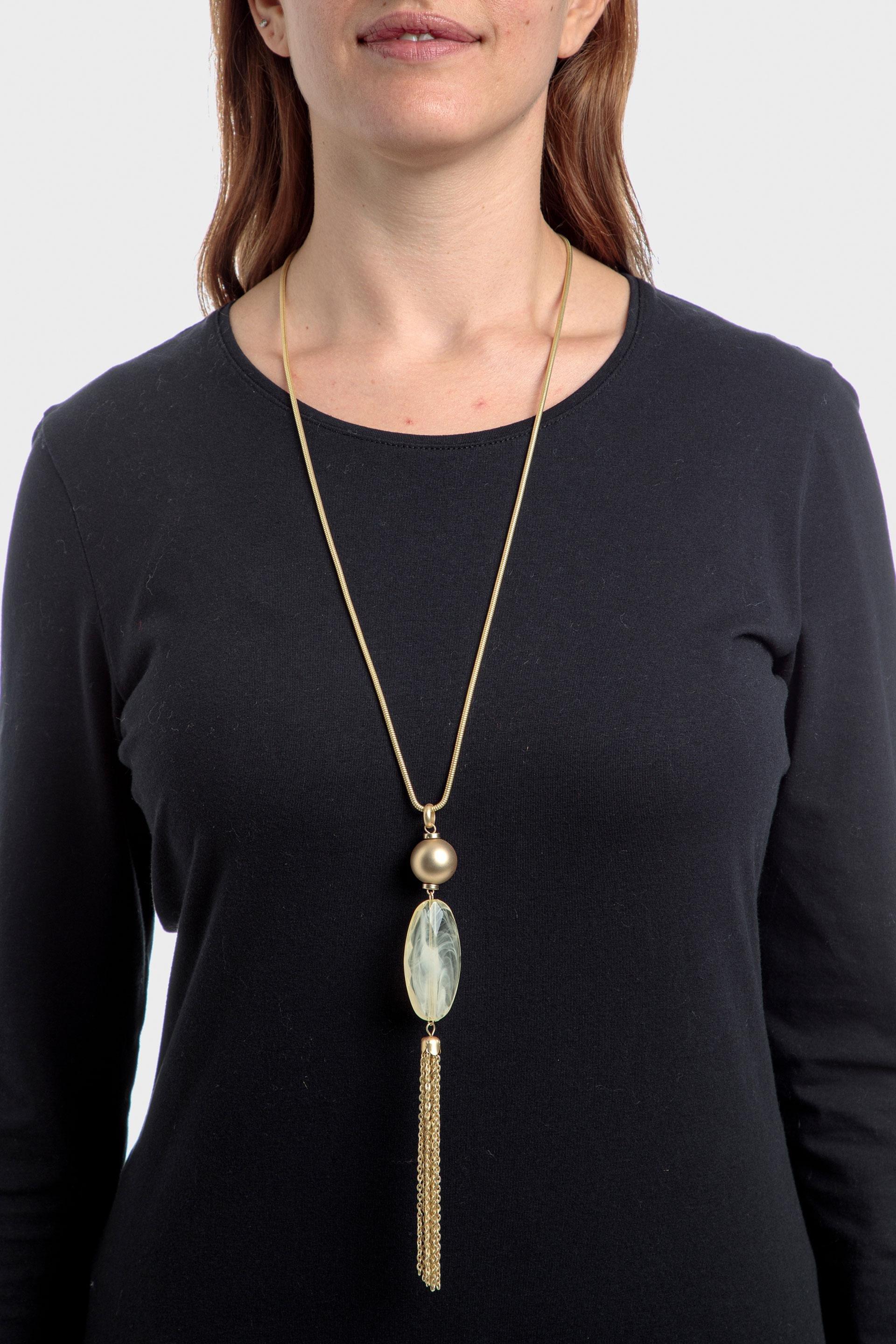 Gold Stone Long Tassel Necklace, , large image number 0