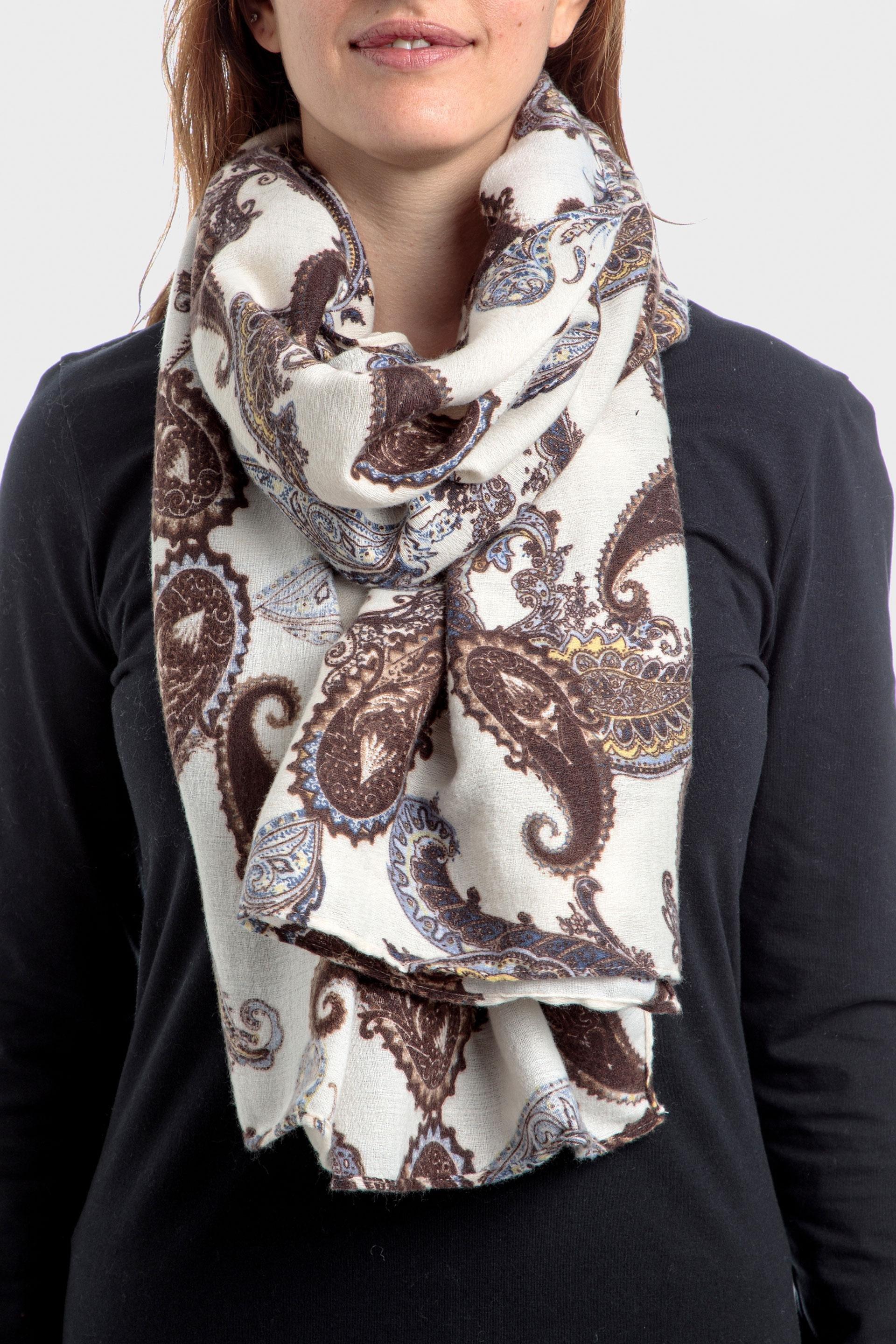 White Paisley Pattern Pashmina, , large image number 0