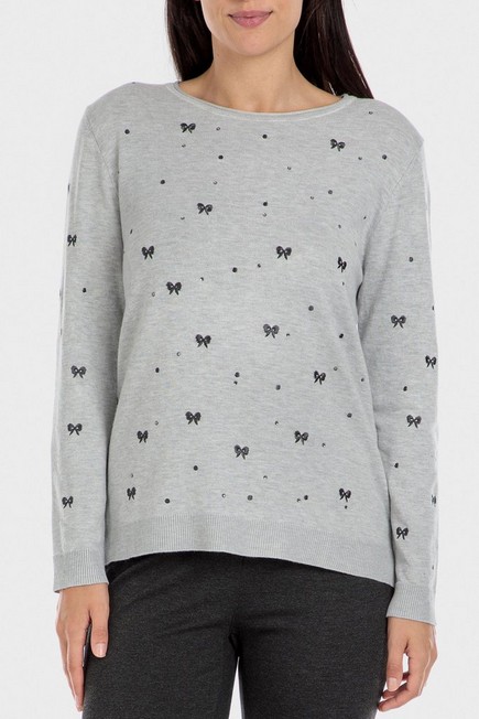 Punt Roma - Grey Rhinestone Embroidered Sweater