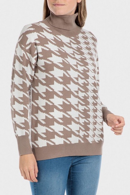 Punt Roma - Beige Houndstooth Sweater