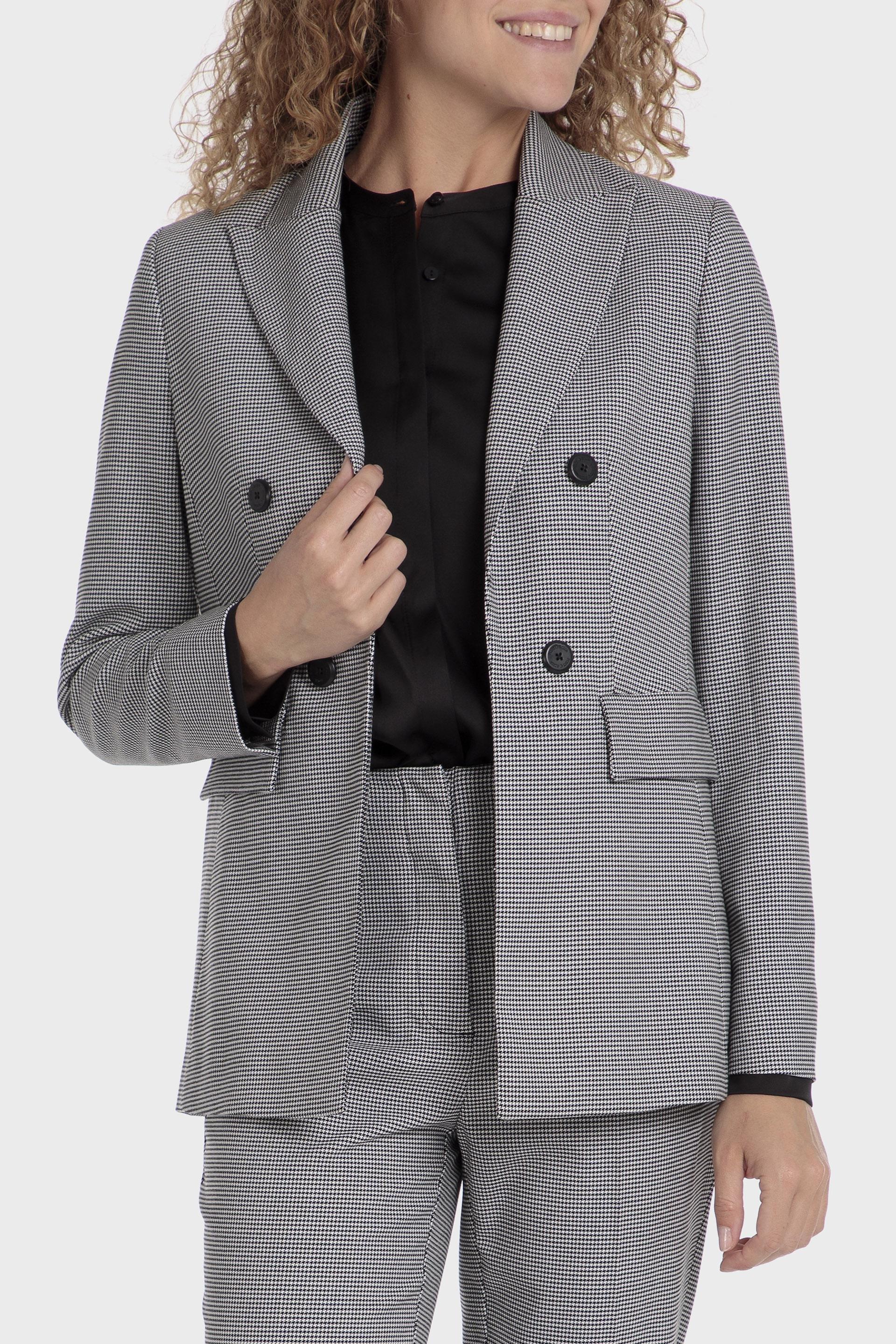Black Checked Double Breasted Blazer, , large image number 0